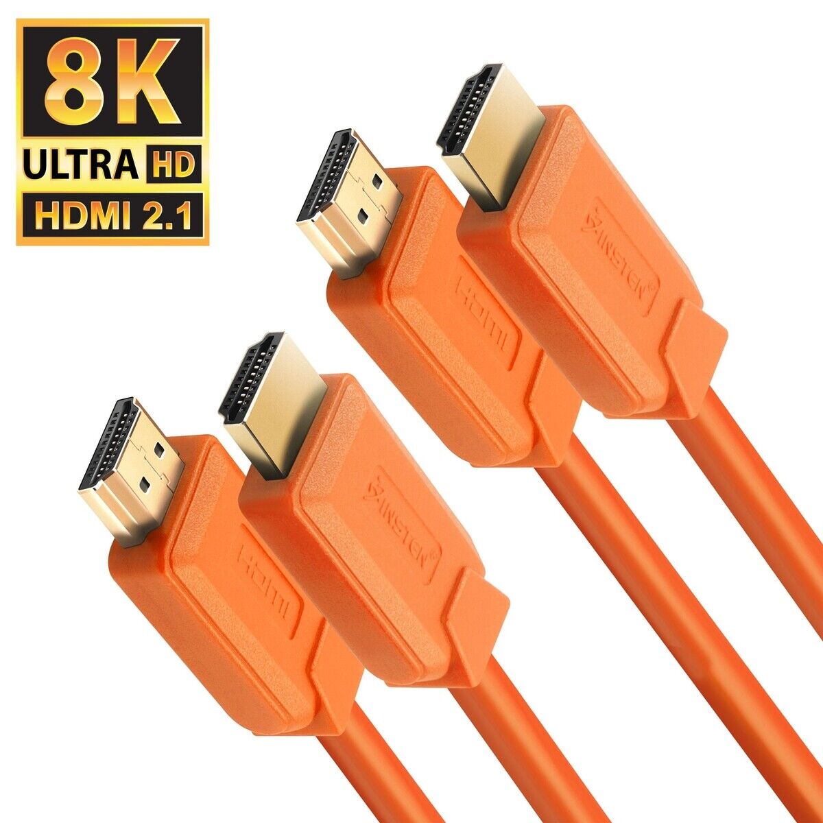 2 Pack HDMI Cable, 2.1 Version, 8K 60Hz, 48Gbps, Gold Connectors, 3ft , Orange