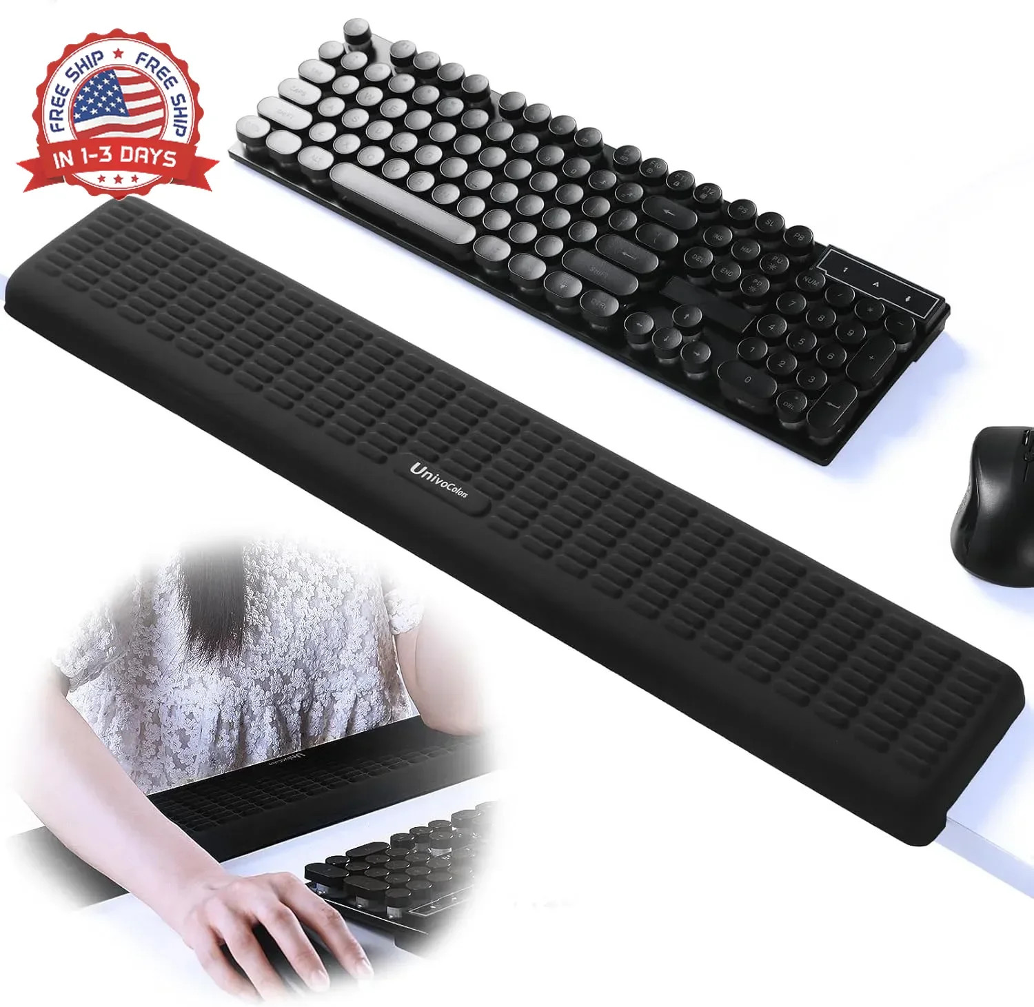 UnivoColors PostureUp L-Shaped Desk Long Wrist Rest Elbow, Non-Slip, Memory Foam