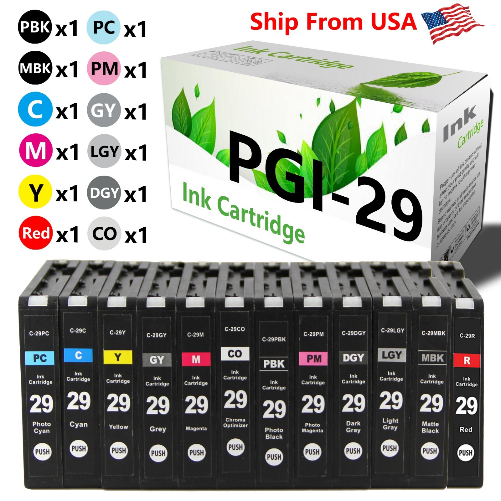(12 Pack, 1 set) PGI-29 PGI29 Ink Cartridge PGI 29 for PIXMA Pro 1 Printer