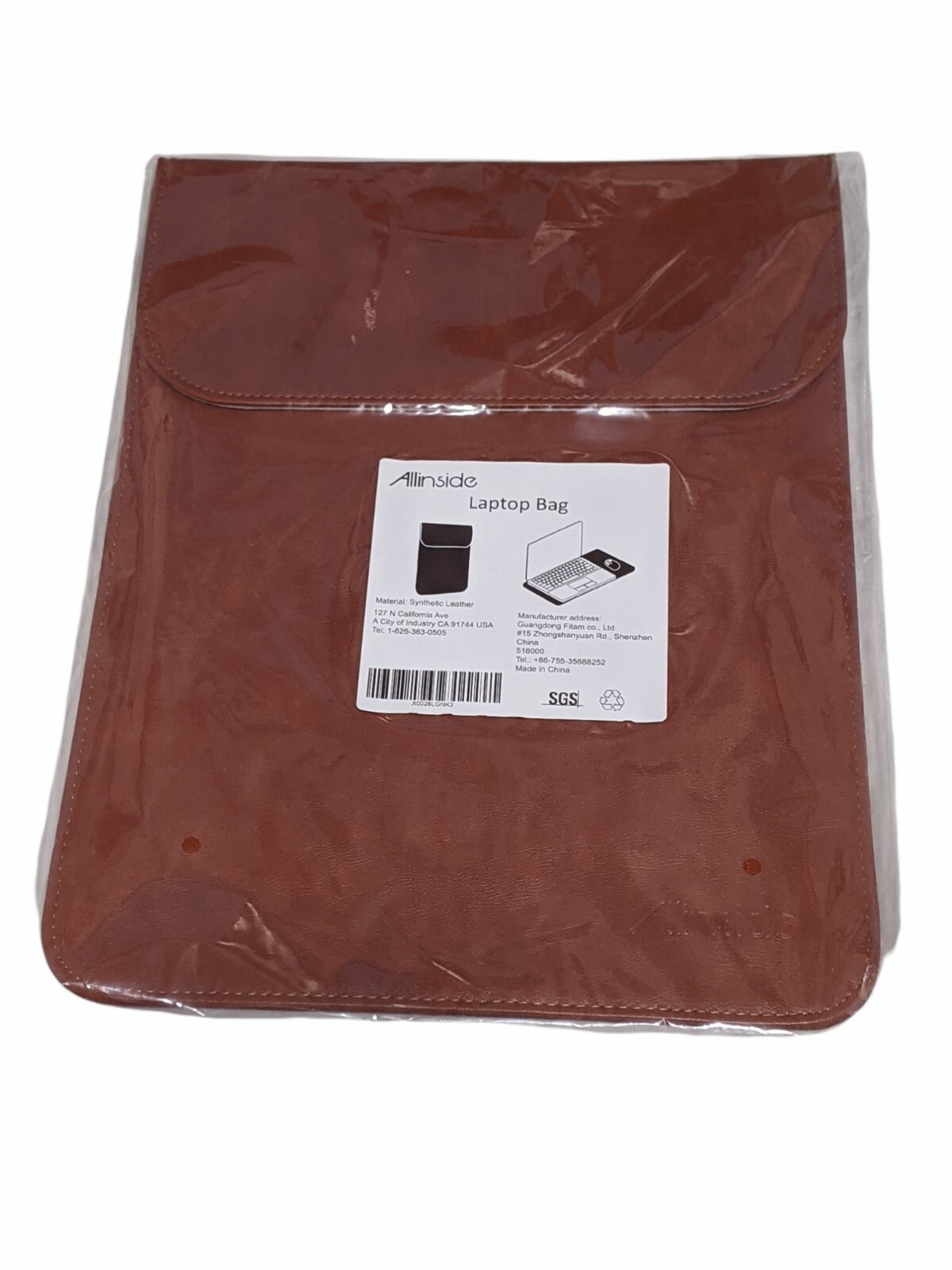 Allinside 13" Laptop Sleeve Synthetic Leather, Brown