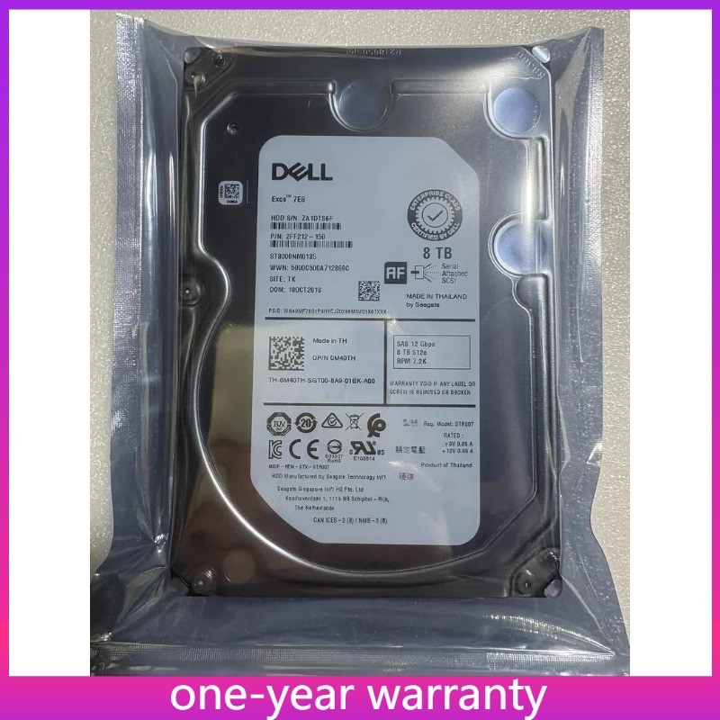1PCS ST8000NM0185 M40TH Dell 8TB 7.2K SAS 12Gbps 3.5" HDD 0M40TH Hard Drive New