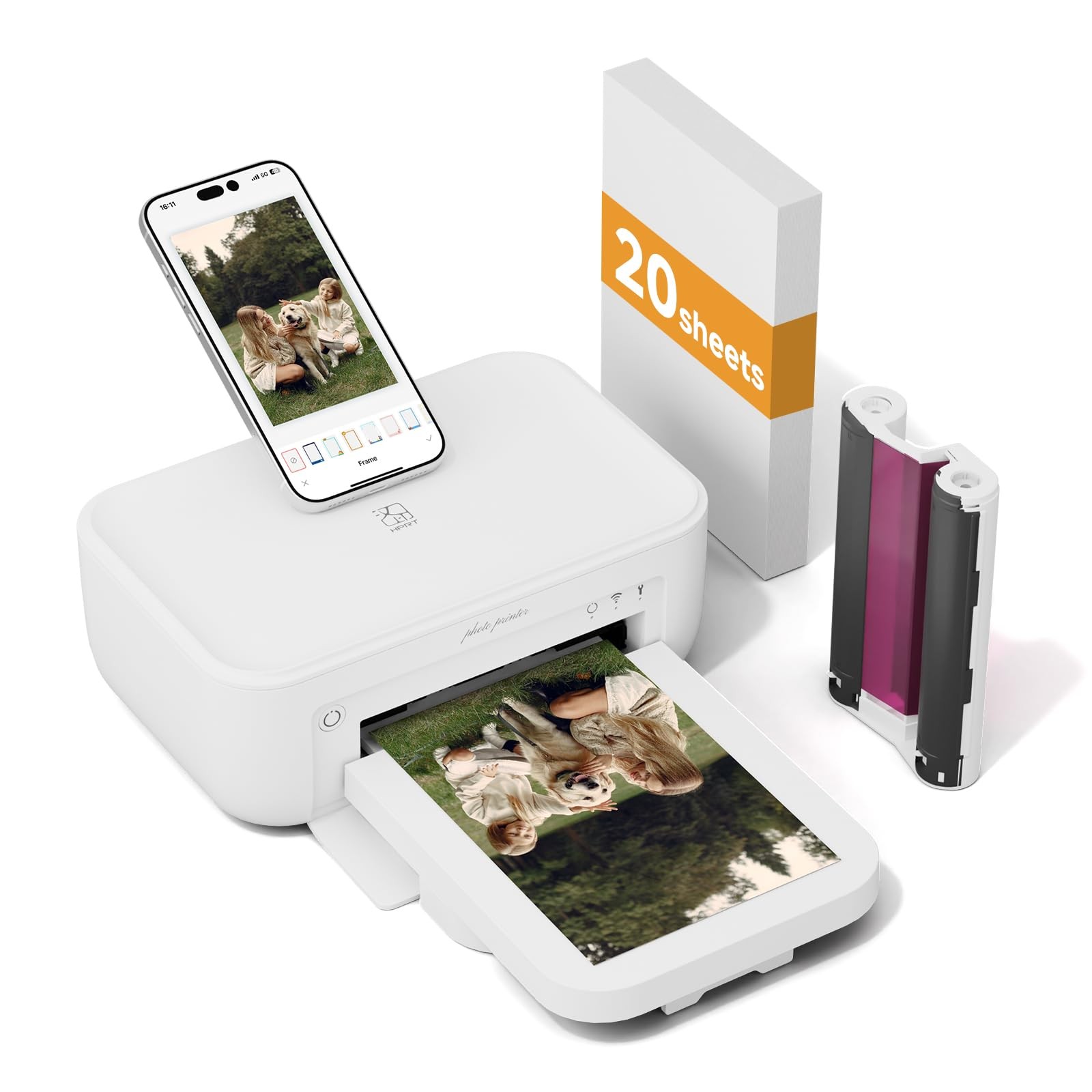 HPRT Photo Printer 4×6”+20 Sheets Paper & 1 4*6" photo, White+20pcs
