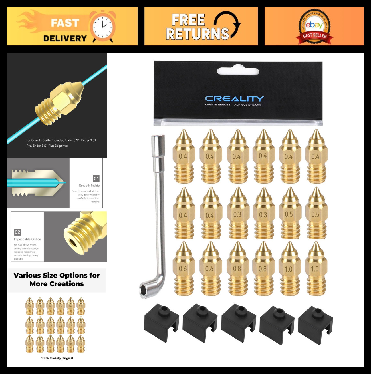 18Pcs Nozzle & Silicone Sock Set for Ender 3 S1 Pro 3D Printer Upgrade Parts
