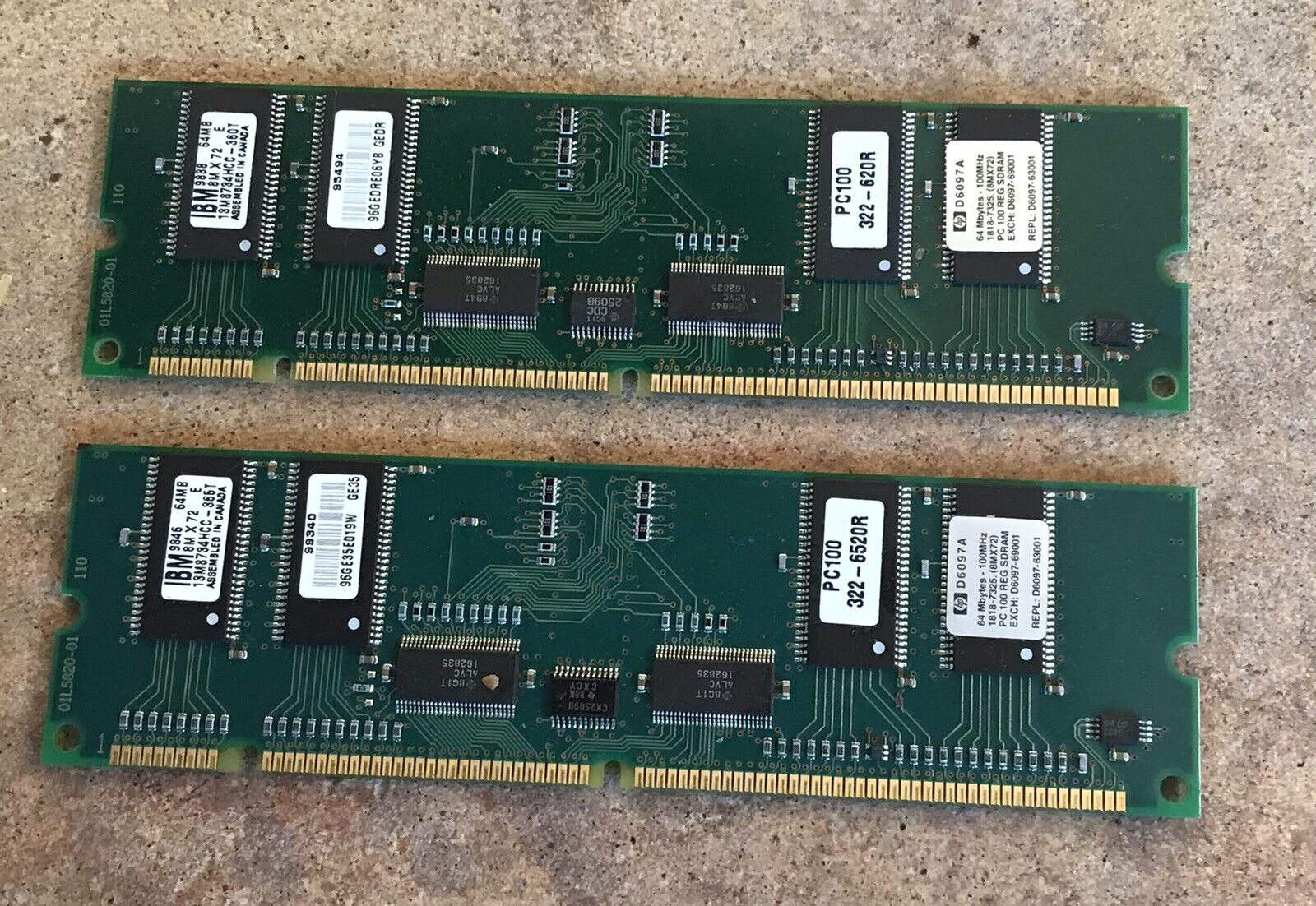 Lot Of HP Server RAM, PC100 Registered, 2x 64MB, 128MB Total