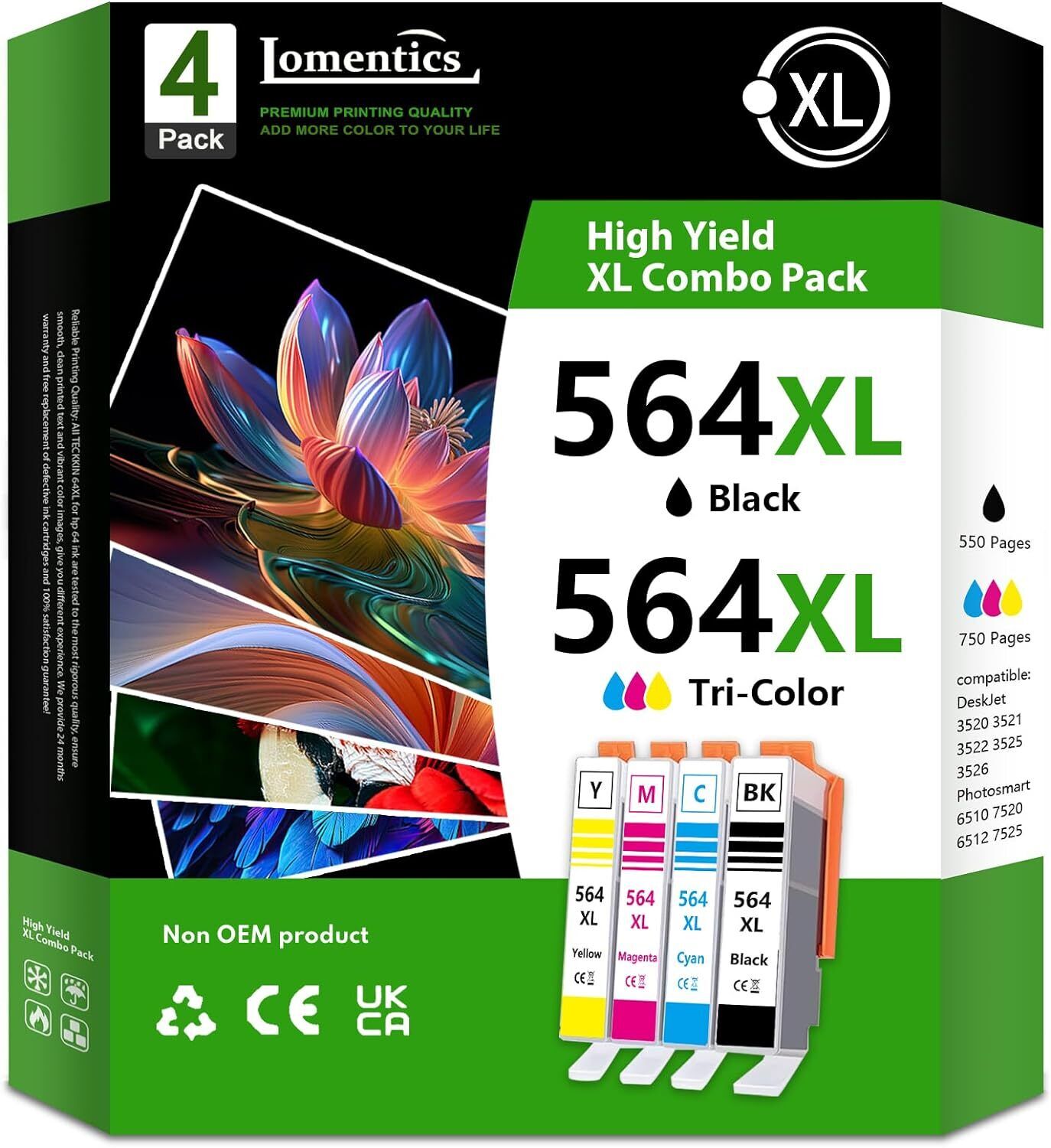 564XL High Yield Ink Cartridges Replacement for HP 6510 7520 7525 3520 3522