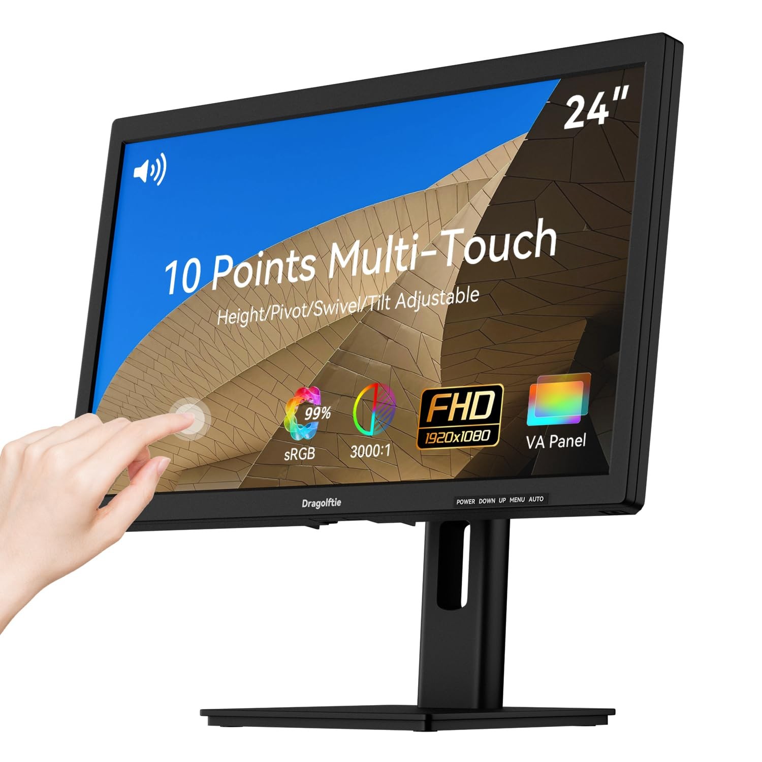 24 Inch Touchscreen Monitor VA Panel FHD 1920x1080P, 3000:1 24, Black