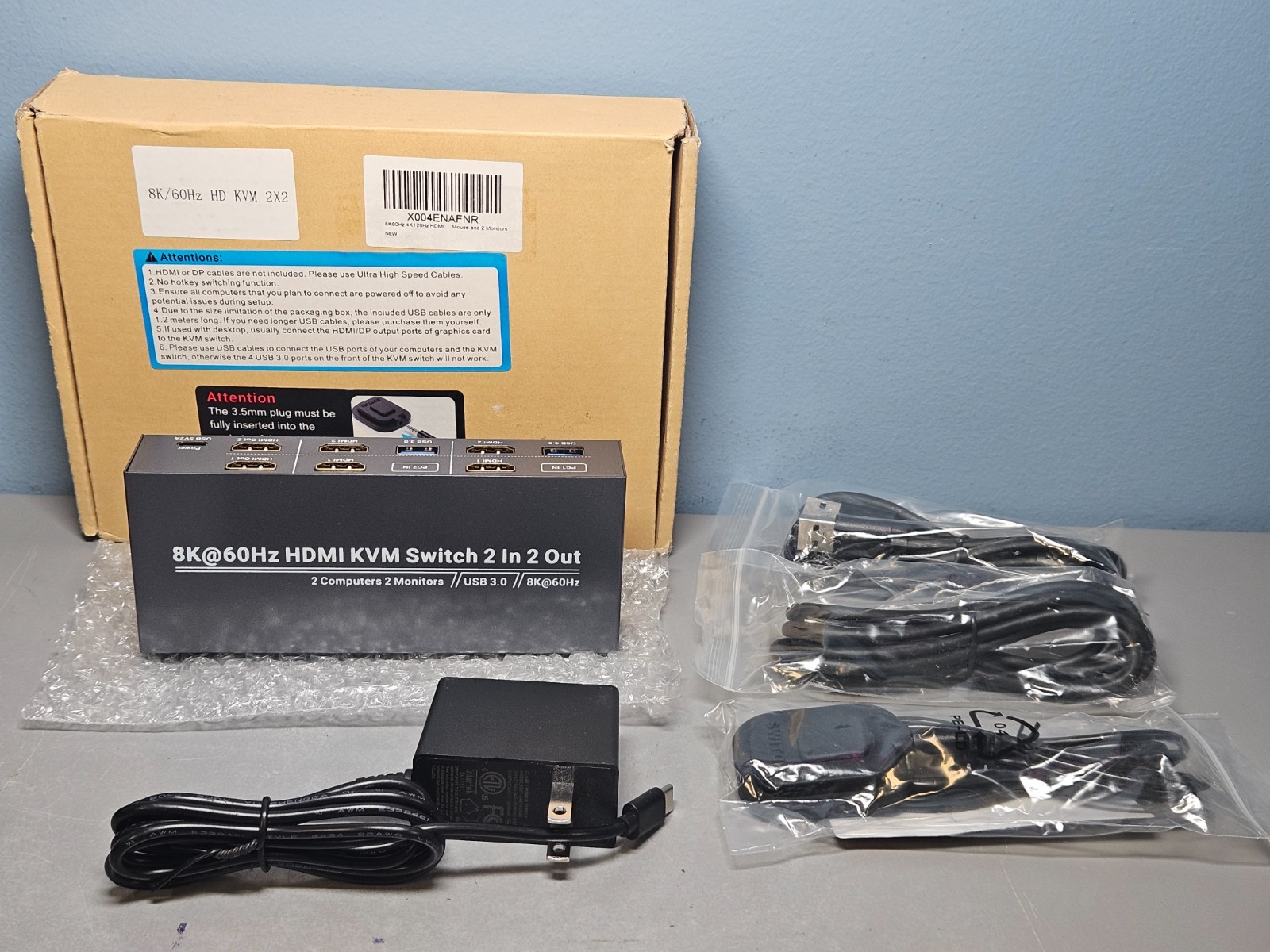 HDMI KVM Switch 8K@60Hz 2 In 2 Out 2-PC 2-Monitor - New in Open Box
