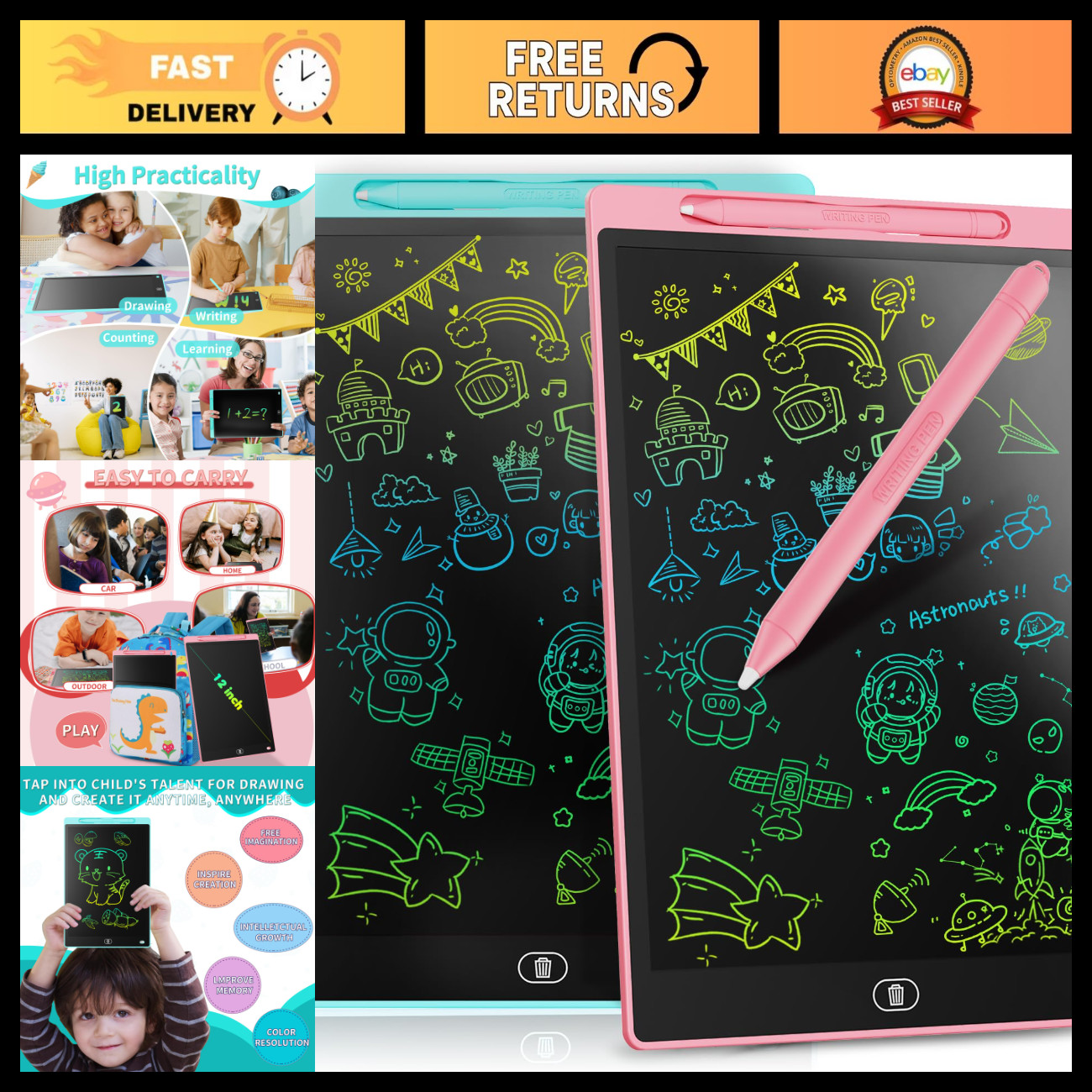 2 Pack LCD Writing Tablet 8.5" Colorful Doodle Board for Kids, Educational Toys,