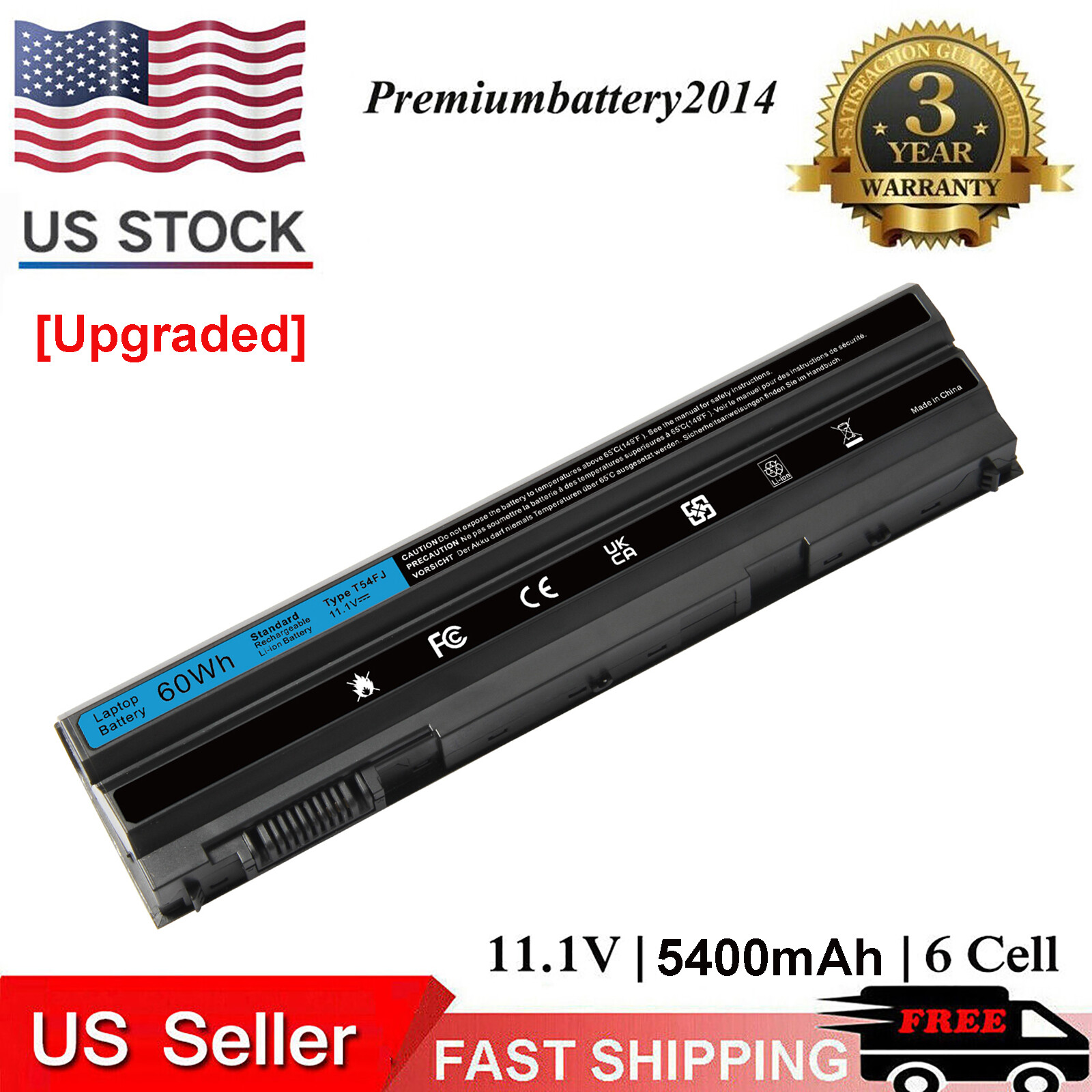 60Wh Laptop Battery For Dell 4YRJH 8858X PRRRF T54F3 X57F1 KJ321 NHXVW T54FJ US