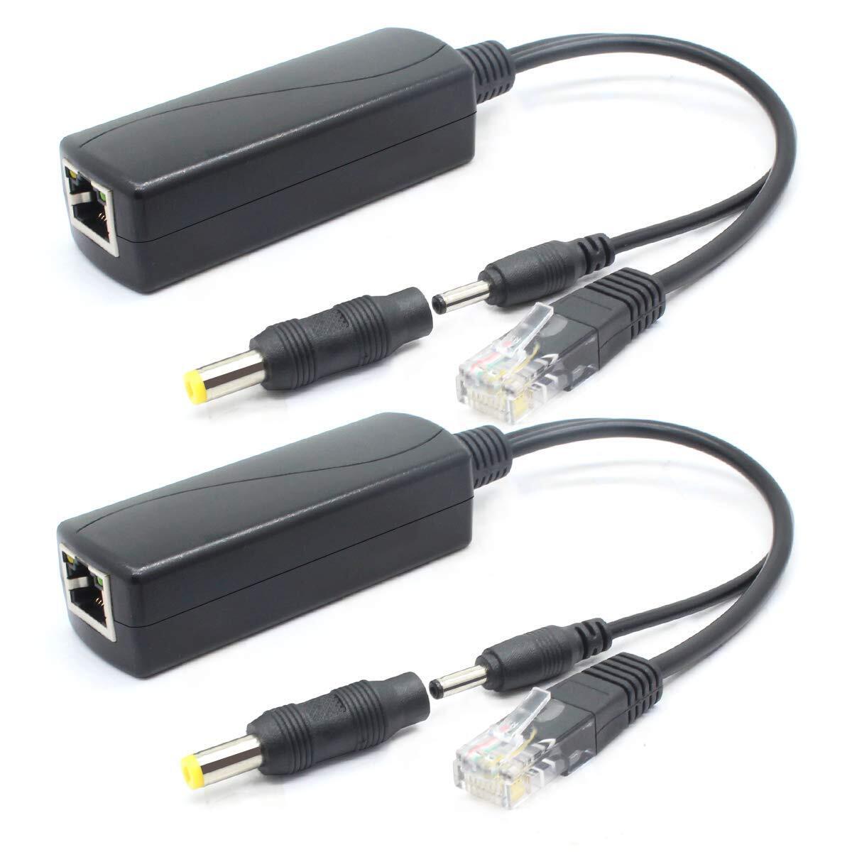 2-Pack 5V PoE Splitter 48V to 5V 2.4A Adapter Plug 3.5mm x 1.35mm 5.5mm x 2.1...