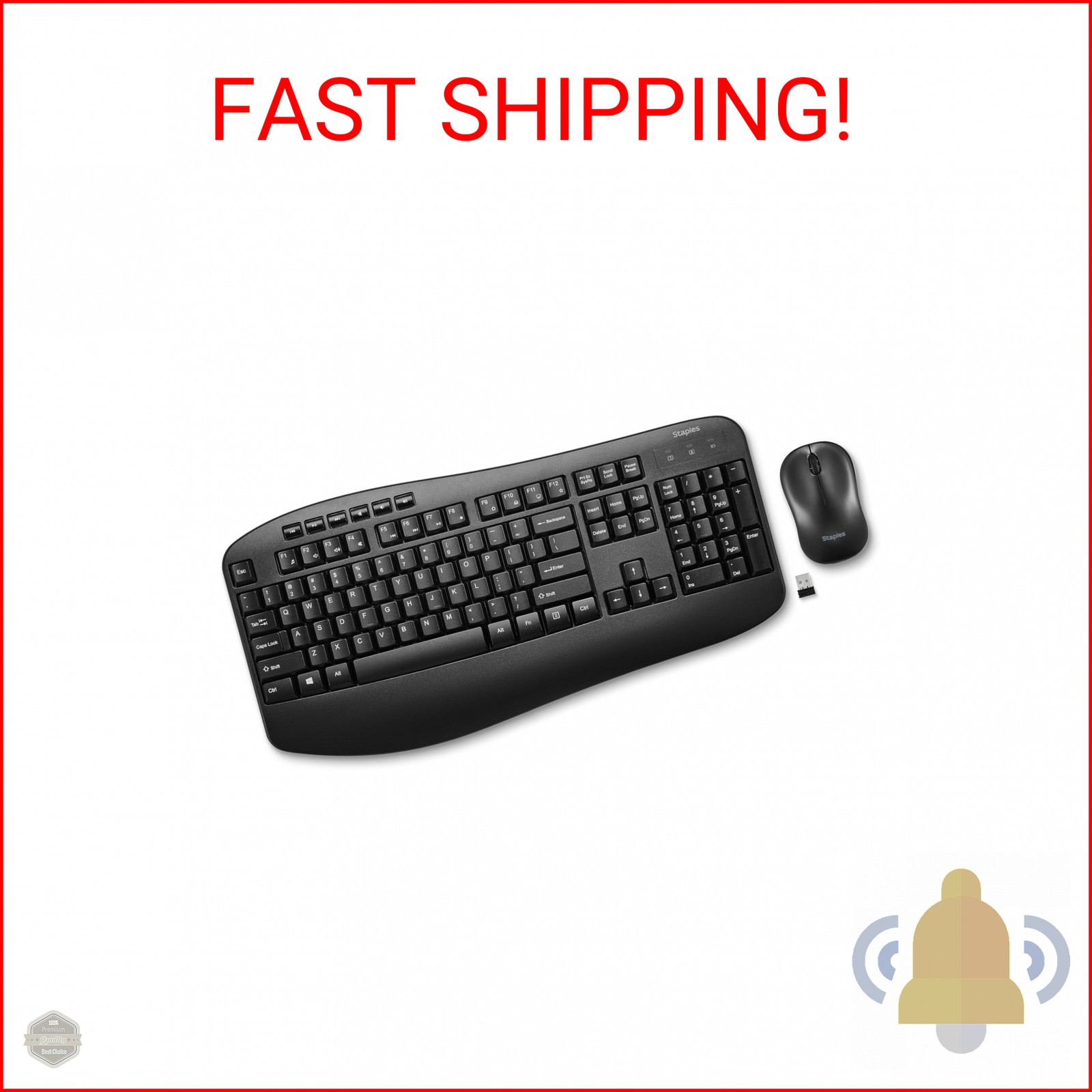 Staples TECH Wireless Keyboard and Mouse Combo, Quiet Typing, Optical Mouse, Bla