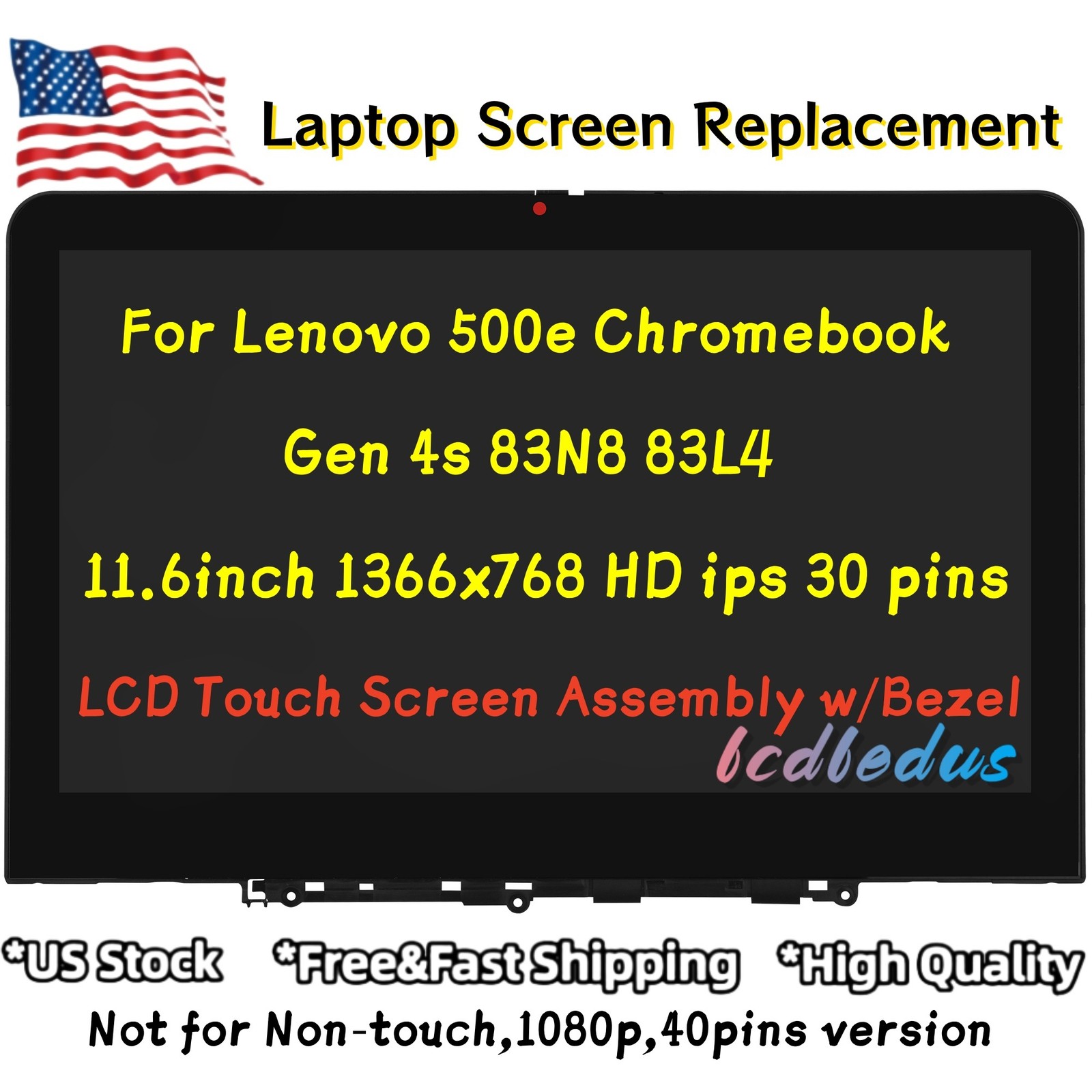 LCD Touch Screen+Bezel for Lenovo 500e Chromebook Gen 4s 83N80000US 83N80001US