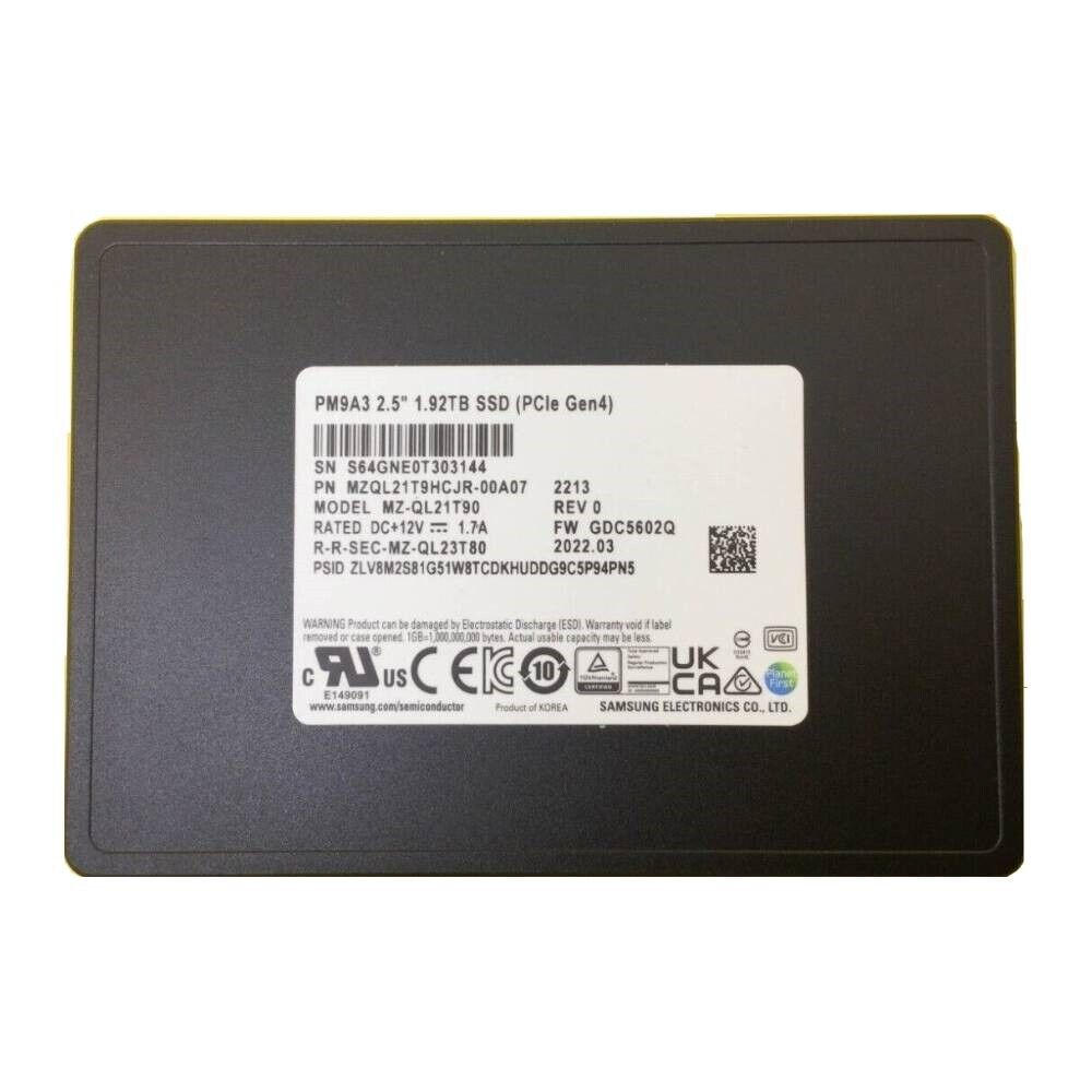 Samsung PM9A3 1.92TB SSD U.2 NVME PCIE 4.0 MZ-QL21T90 MZQL21T9HCJR-00A07