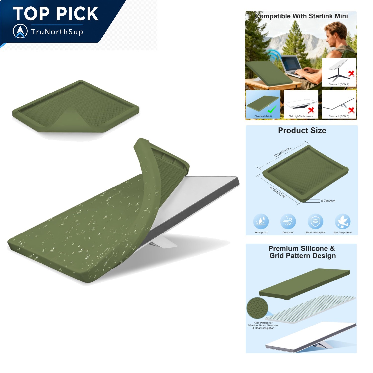 Starlink Mini Silicone Protective Cover Green Outdoor Travel RV Camping