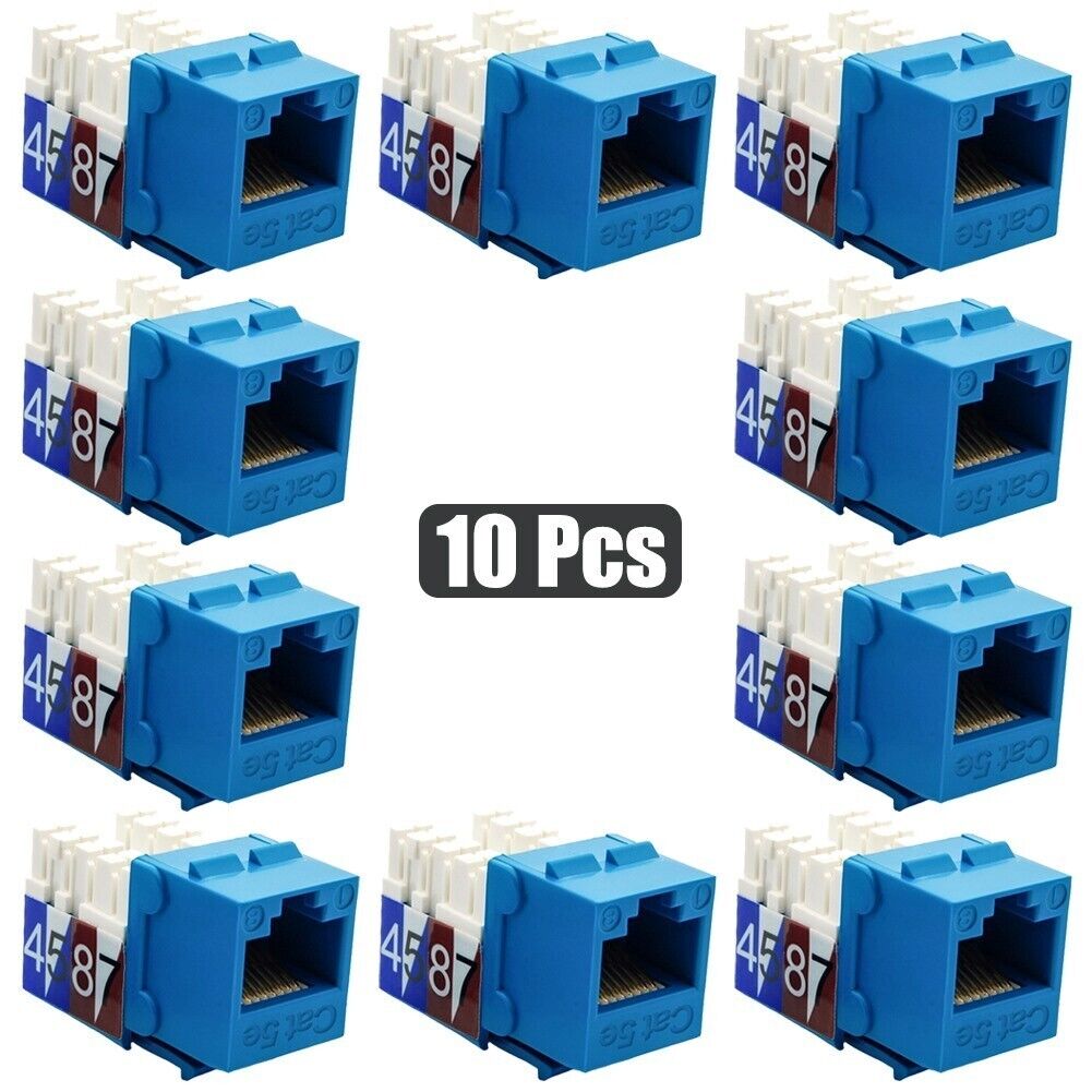 10 Pcs Cat5E RJ45 Ethernet LAN Network Keystone Jack 110 Punch Down Snap-in Blue
