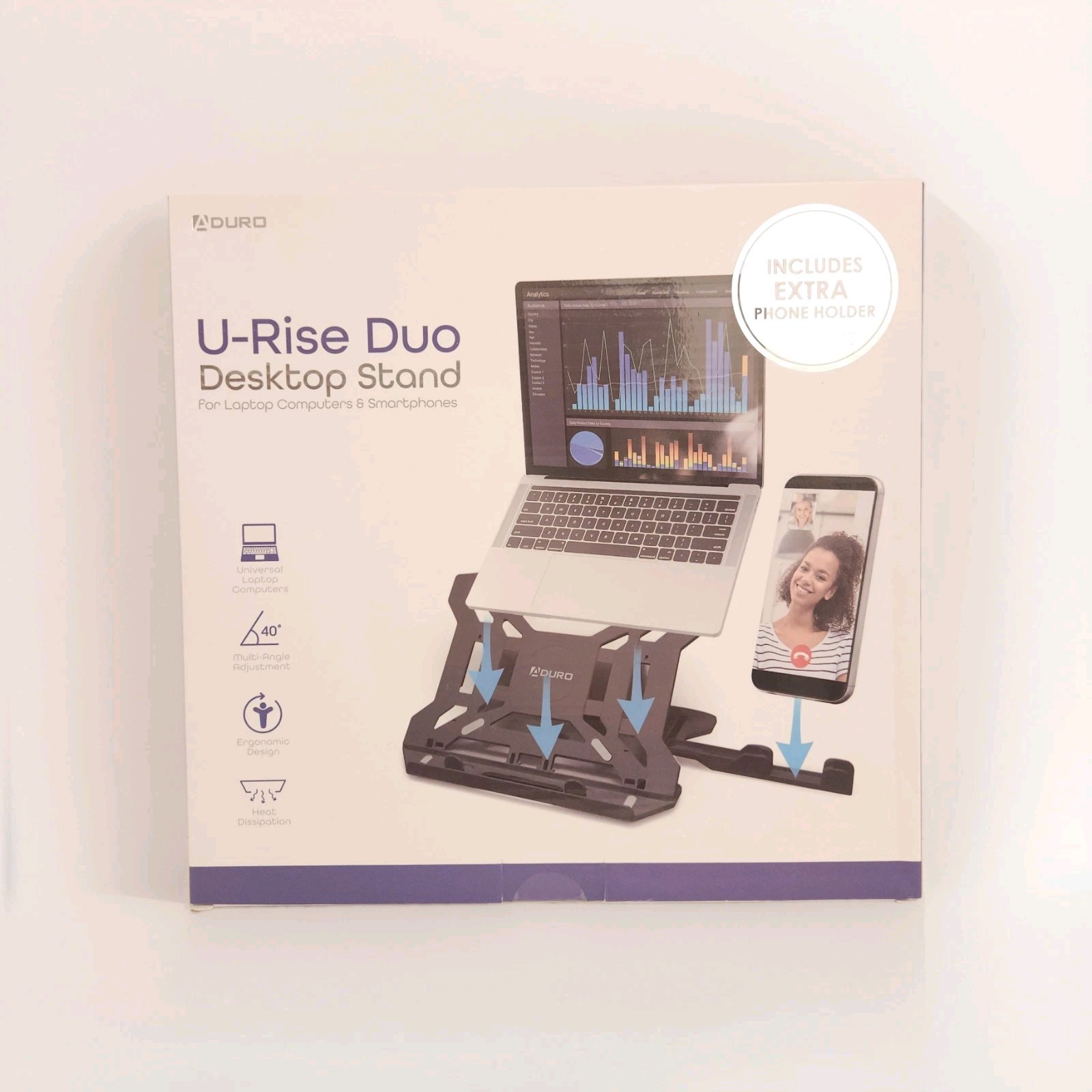 ADURO U-RISE DUO DESKTOP STAND FOR LAPTOP COMPUTERS & SMARTPHONES
