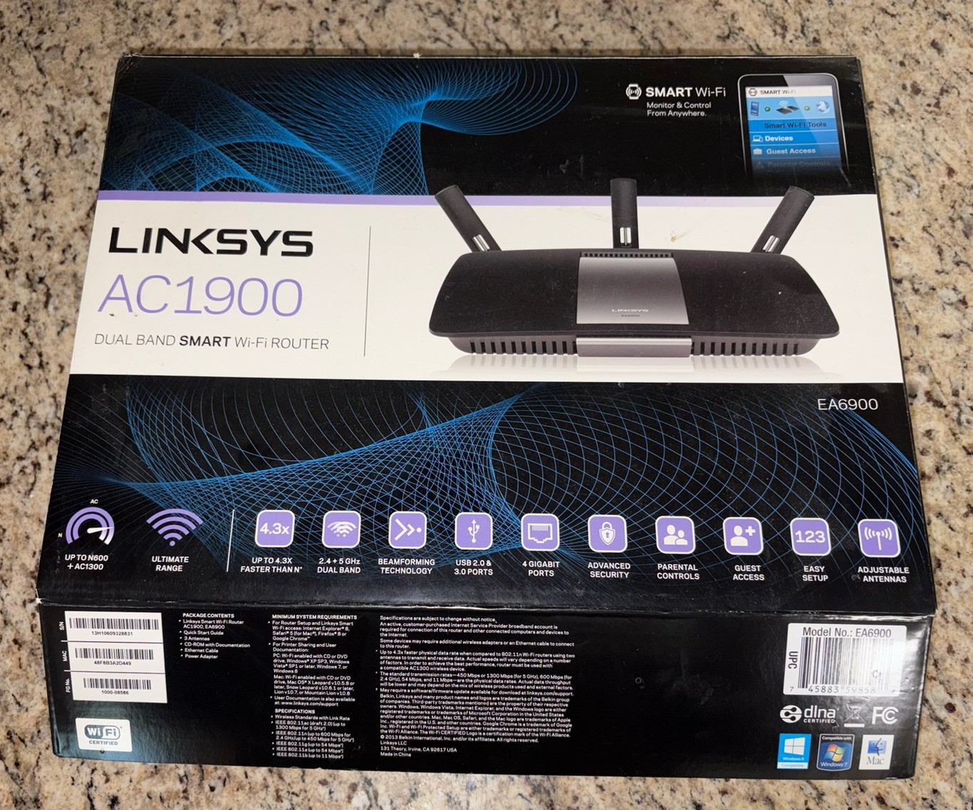 Linksys EA6900 Dual-Band Smart WI-FI AC1900 Router, 4 LAN Ports, USB 3.0/2.0