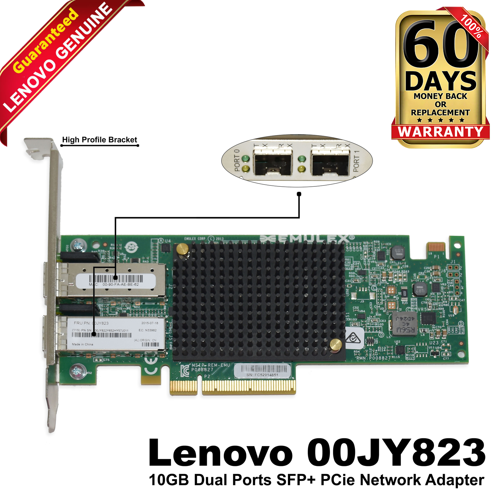 Lenovo Emulex VFA5 Dual-Port 10GbE SFP+ PCIe High-Profile Fabric Adapter 00JY823
