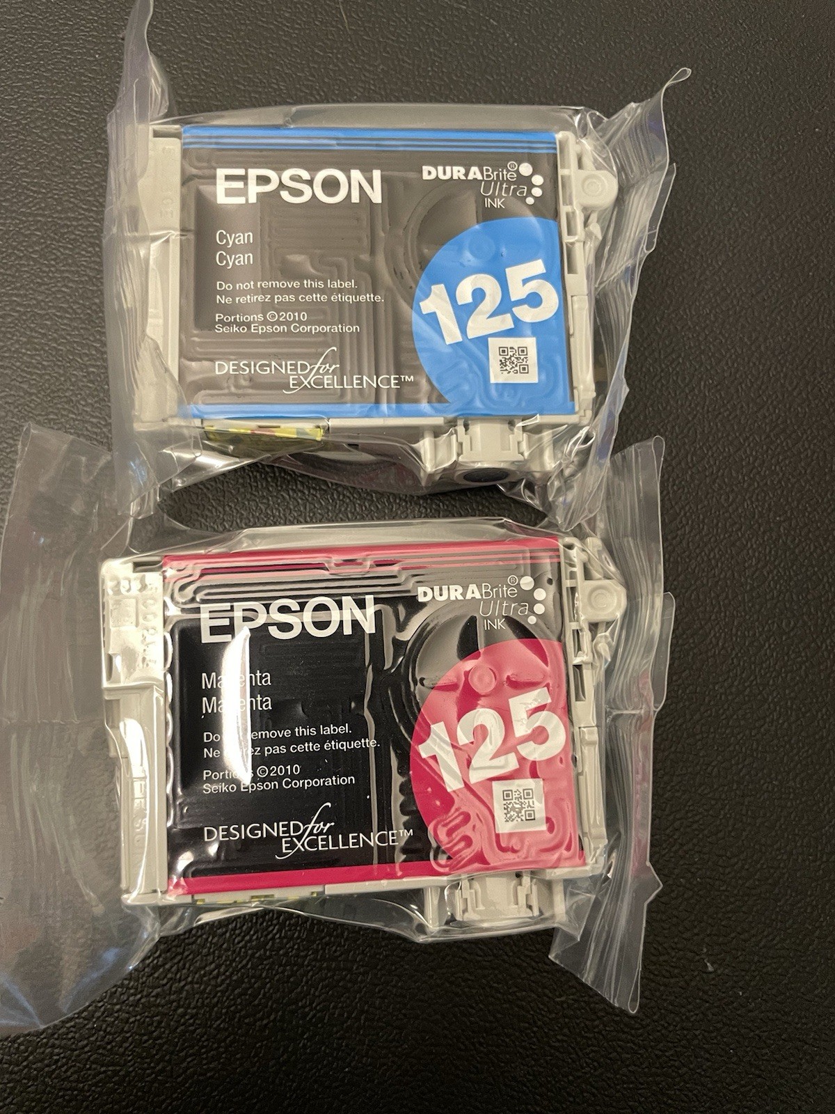 Epson 125 Printer Ink Replacements (Lot of 2 - 1 Cyan And 1 Magenta) Sealed