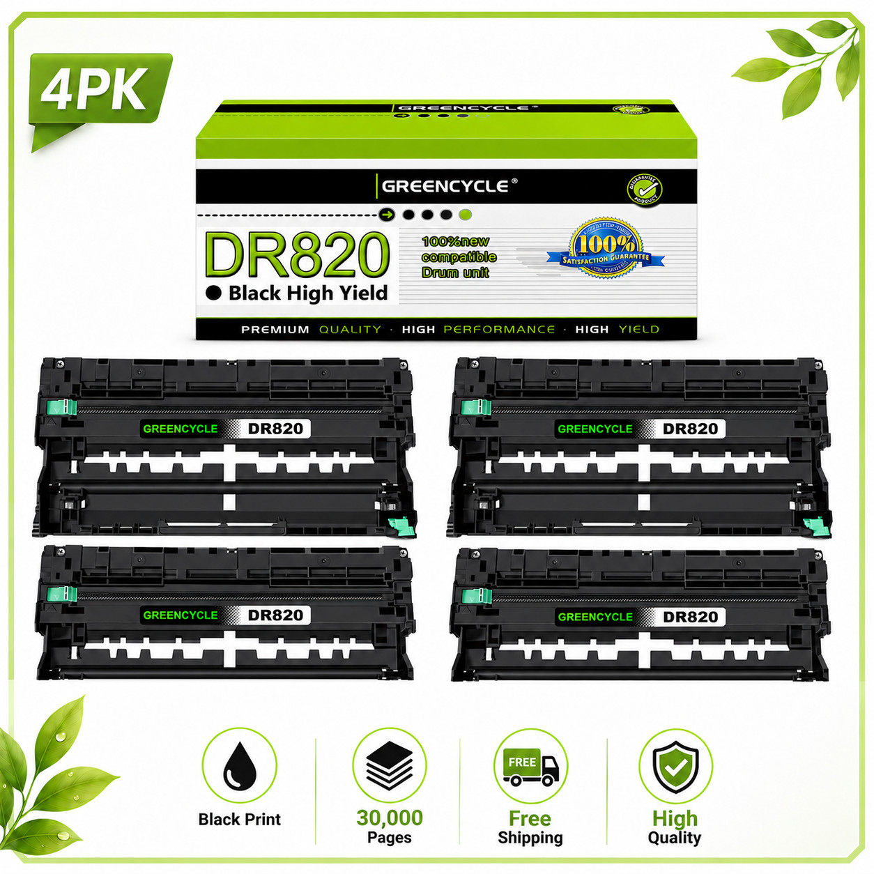 Replace Brother DR820 High Yield Drum Unit For DCP-L5500DN DCP-L5600DN *4PCS