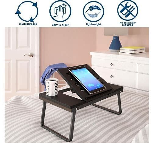 COSCO Folding Laptop Tray Black, With Cup and Electronic Device Holder, Portable