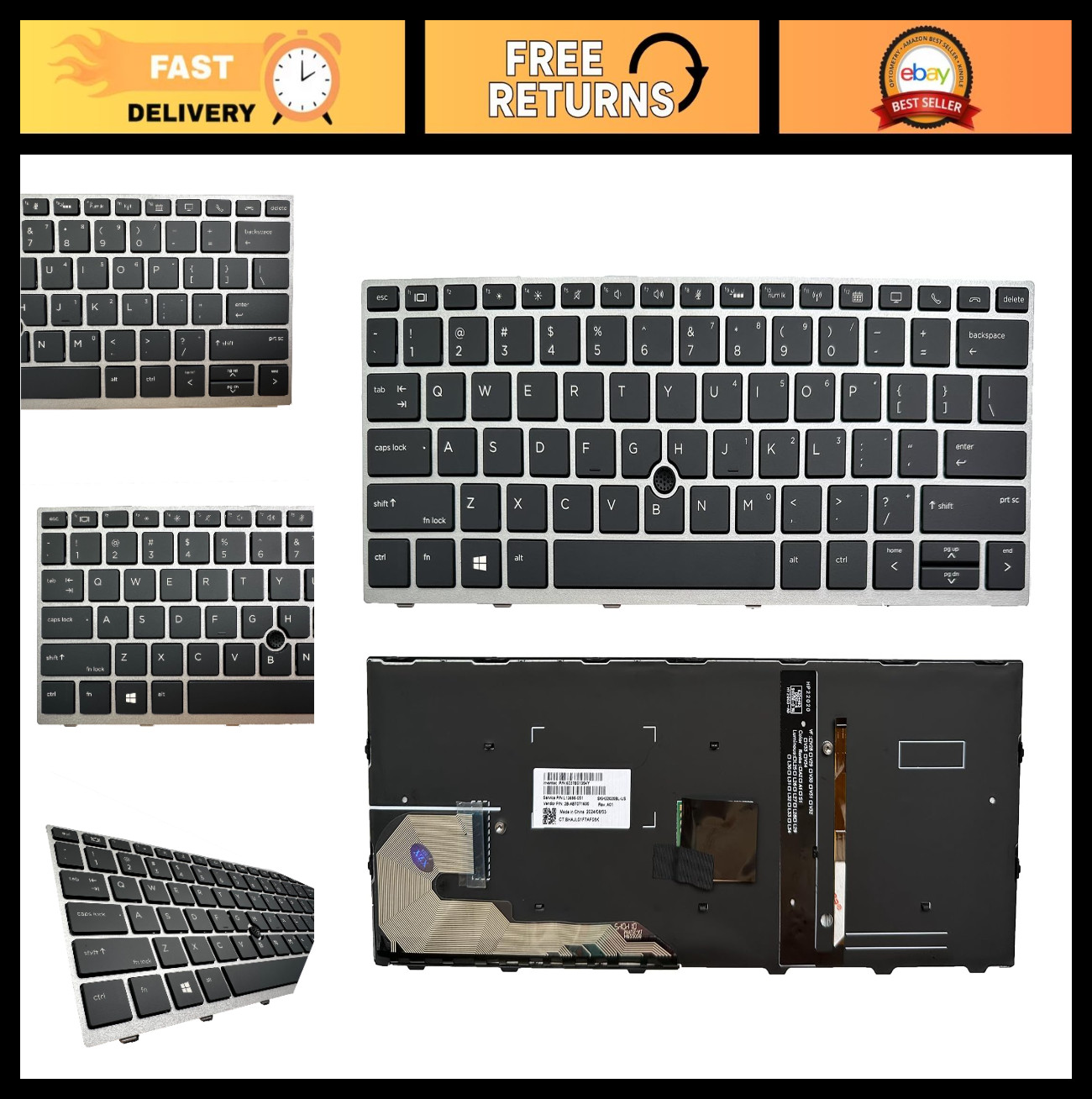 Backlit Keyboard Replacement for HP EliteBook 730 735 830 G5 G6 - US Layout, Poi