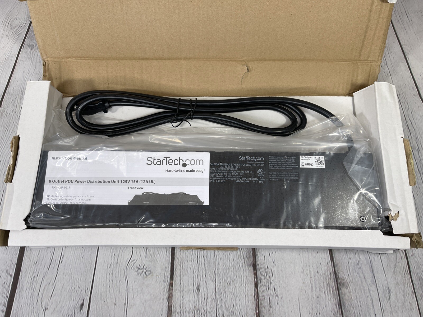 StarTech RKPW081915 8-Outlet Rackmount PDU C13 Outlets Open Box