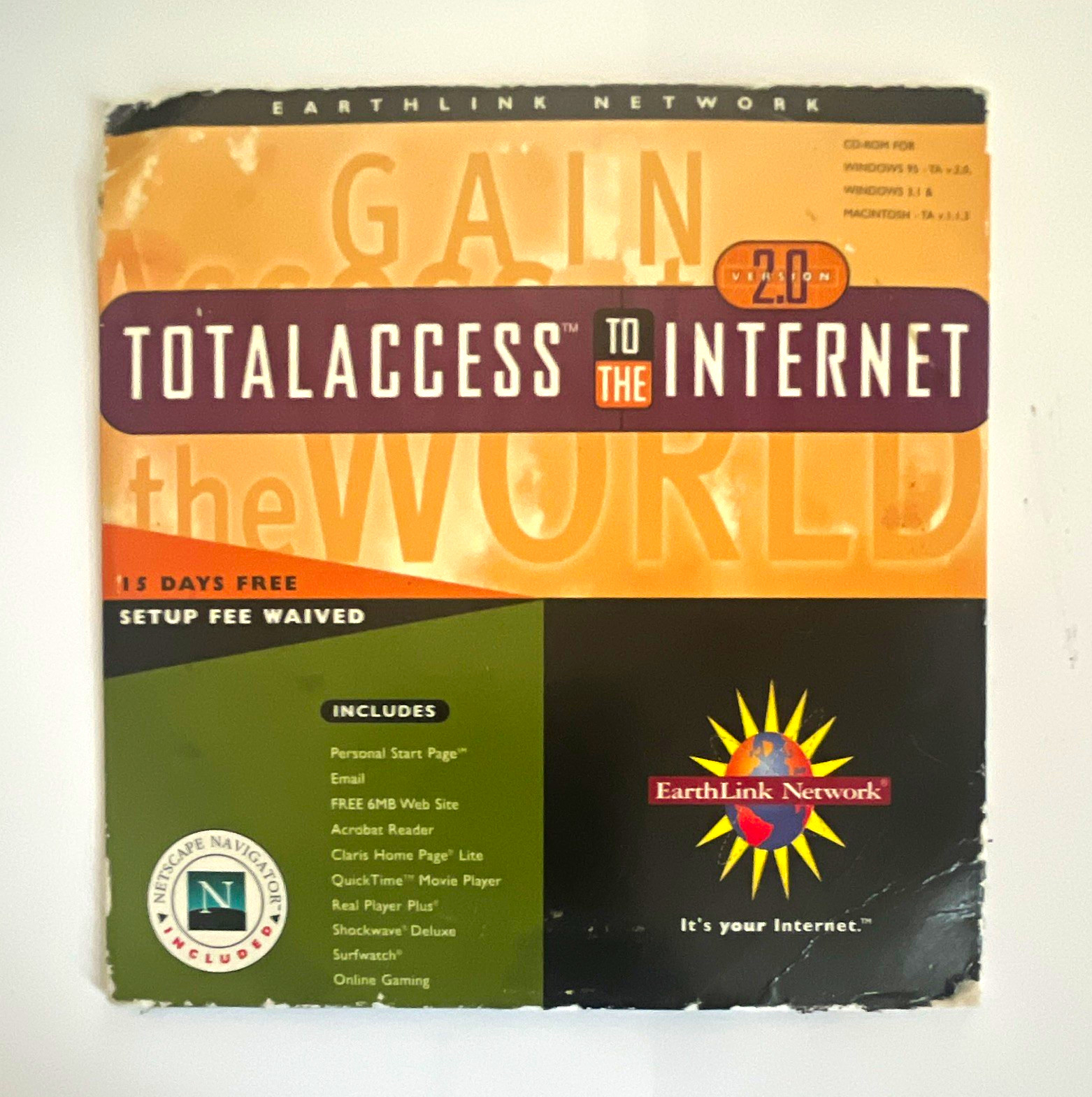 EarthLink Network TotalAccess Internet Software v2.0 CD for Win 3.1/95 Mac 1990s