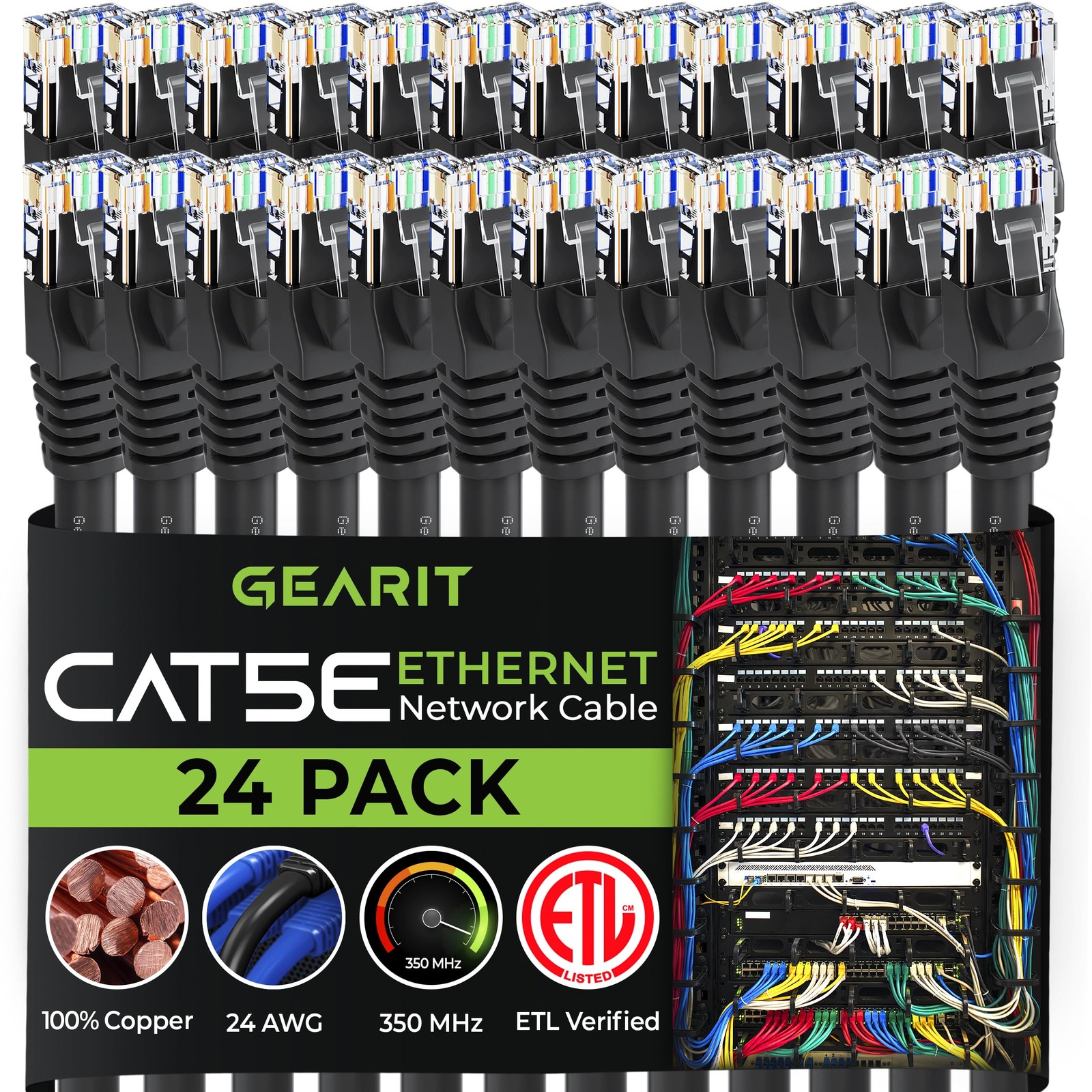 24pack Cat5e Ethernet Patch Cable 3 Feet Snagless Rj45 Computer Lan Network Cord