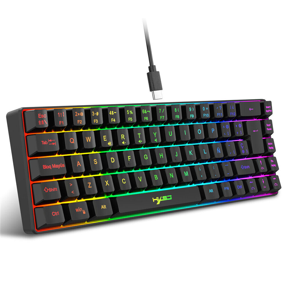 V200 With Spanish Wired 68key RGB Streamer Mini Gaming Keyboard For Game/Office