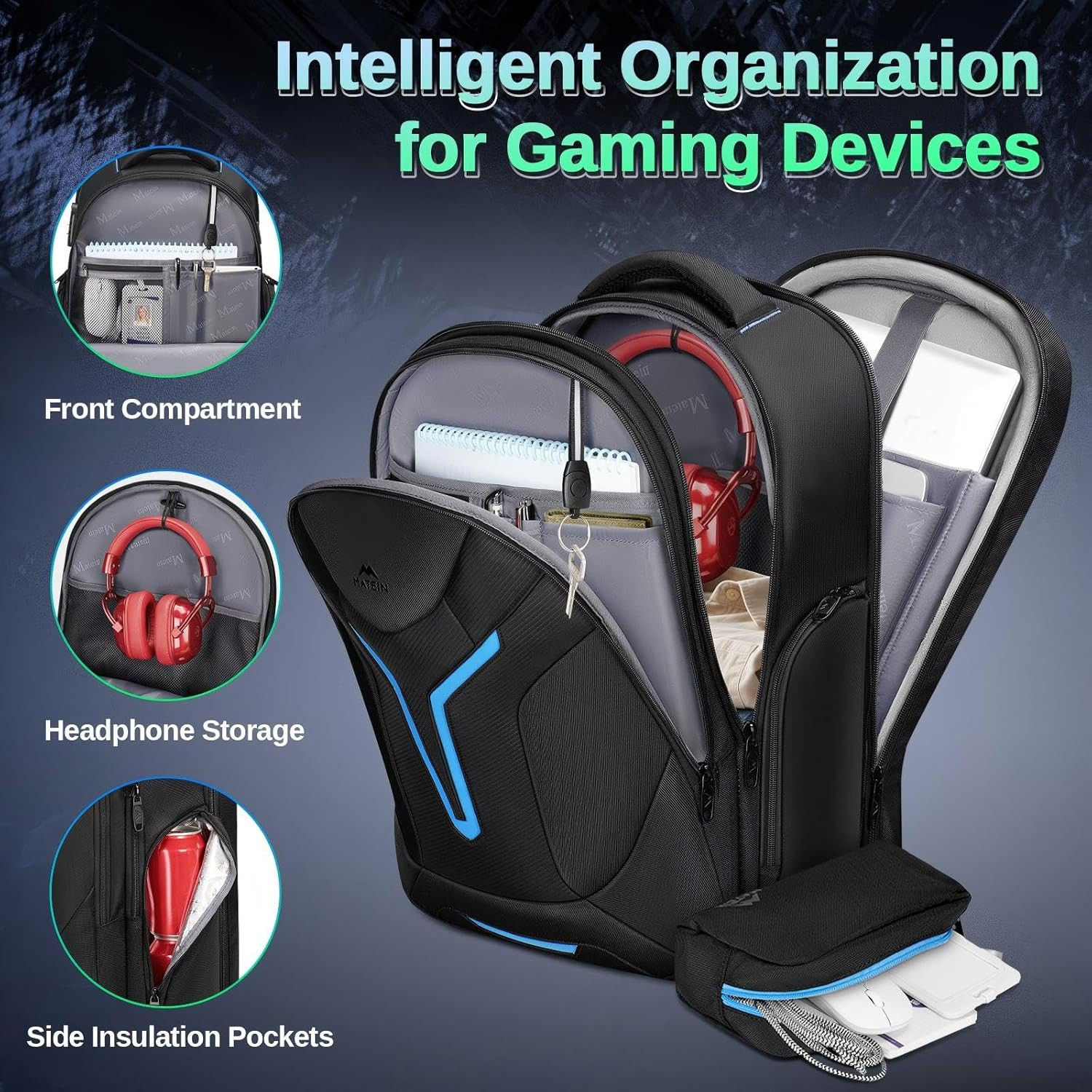 18 Inch Gaming Backpack with Thick Padded Laptop Compartment, anti Theft Extr...