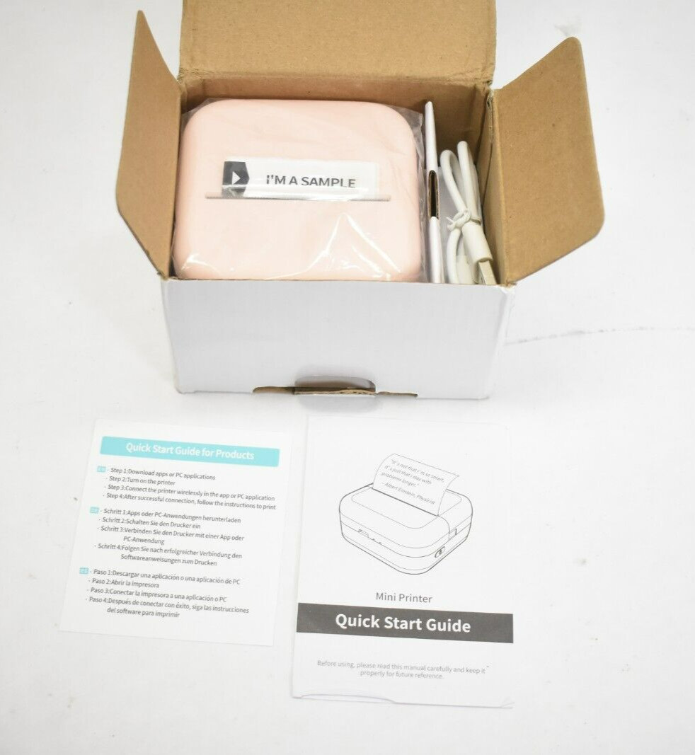 Mini Printer Sticker Maker Inkless Printer M02L Pink Lithium Battery 5V 2A