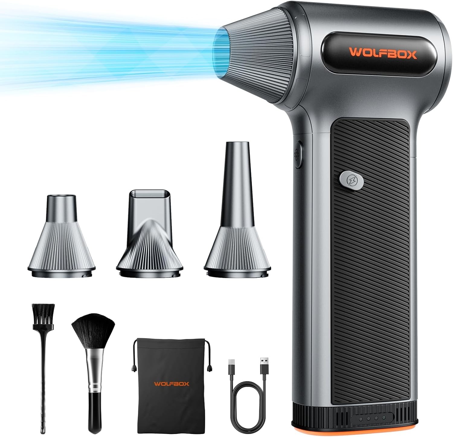 WOLFBOX MF200 Compressed Air Duster w/Removable Battery & 4 Nozzles Mini Blower