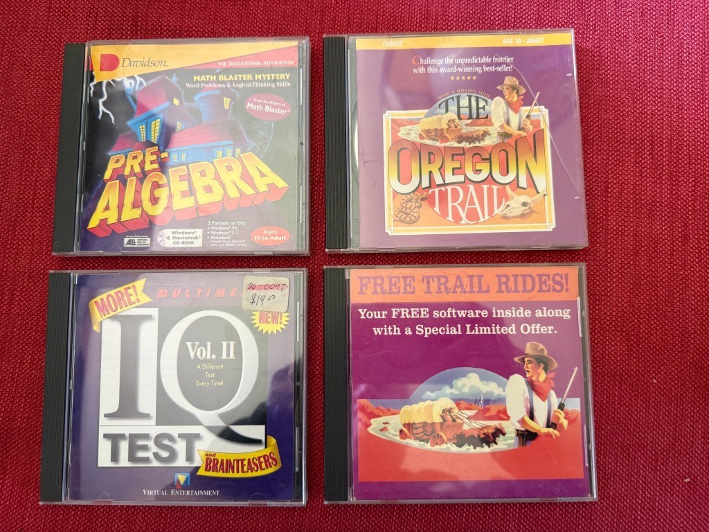 Macintosh Educational CD's: Lot of 4: Pre-Algebra, Oregon Trail, IQ Test, Trail
