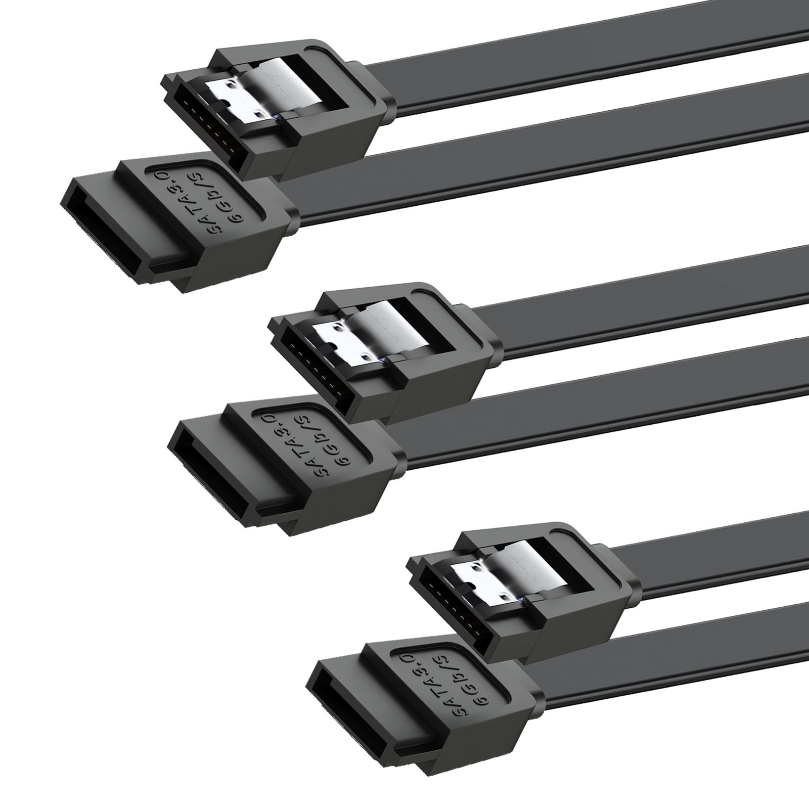 SATA Cable III for SSD HDD Data 3 PCS 6Gbps 15 Inch (Black, Unbraided)