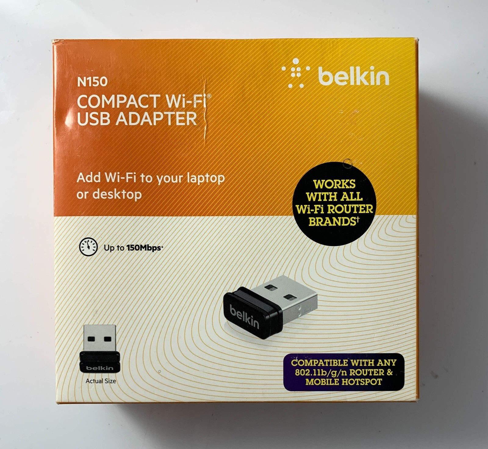 Belkin N150 Compact Wi-Fi USB for Laptop or Desktop Up to 150Mbps