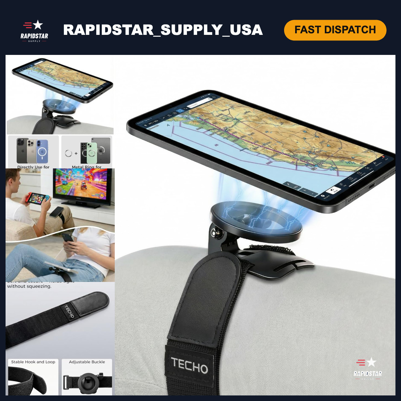 Universal Magnetic Kneeboard for iPad & Tablets - Strong Grip, Secure Strap for
