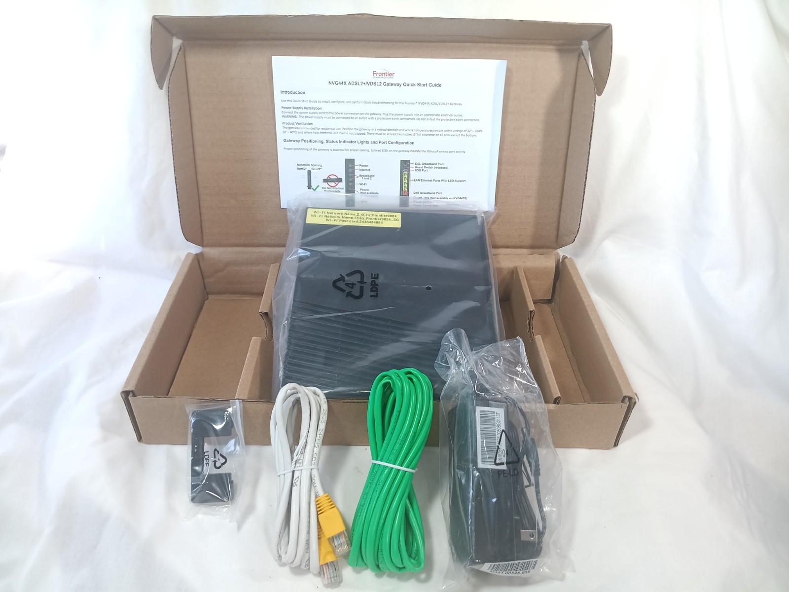 Arris Frontier NVG443B Dual Band Wi-Fi VDSL2 Modem Router Gateway & Cat 5 Cables