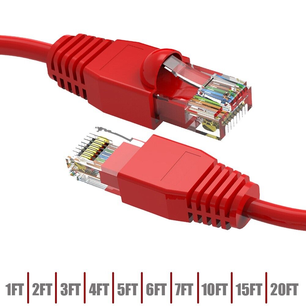 1FT-20FT Cat6A RJ45 Network LAN Ethernet Molded Patch Cable Gold Plated Red