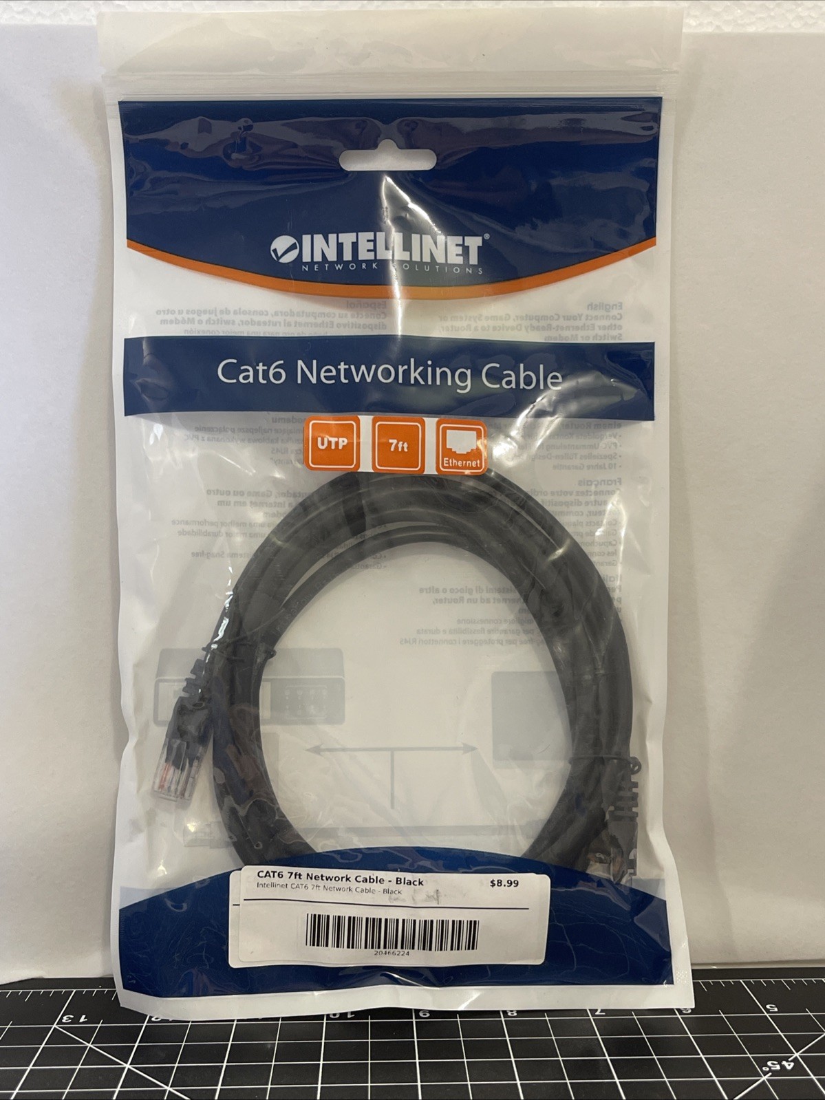 Intellinet IEC-C6-BK-7 Cat6 UTP Patch Cable 7ft Black Molded RJ45 NOS in Package