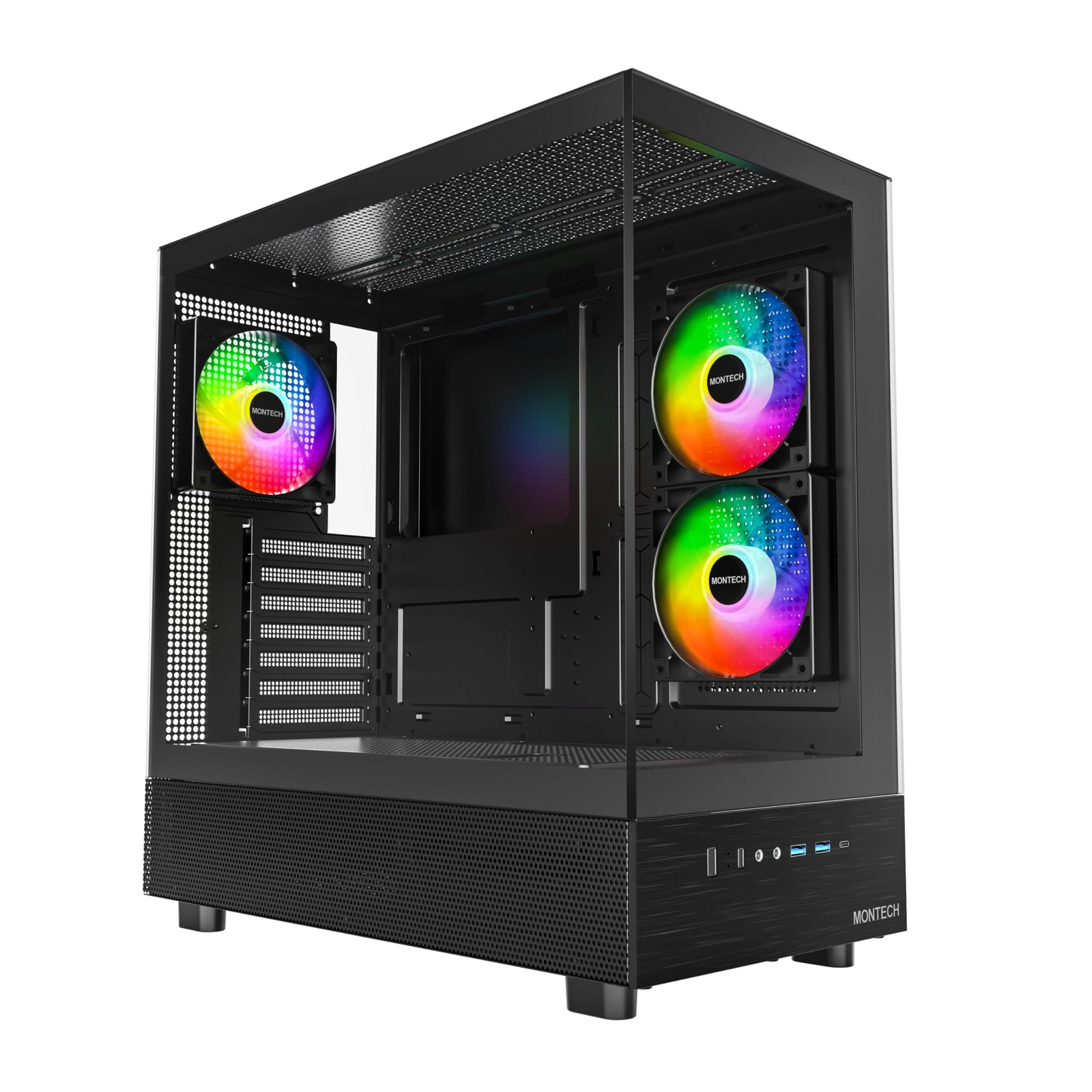 XR Panoramic High Airflow ATX PC Case, 3 ARGB PWM Fans, Black