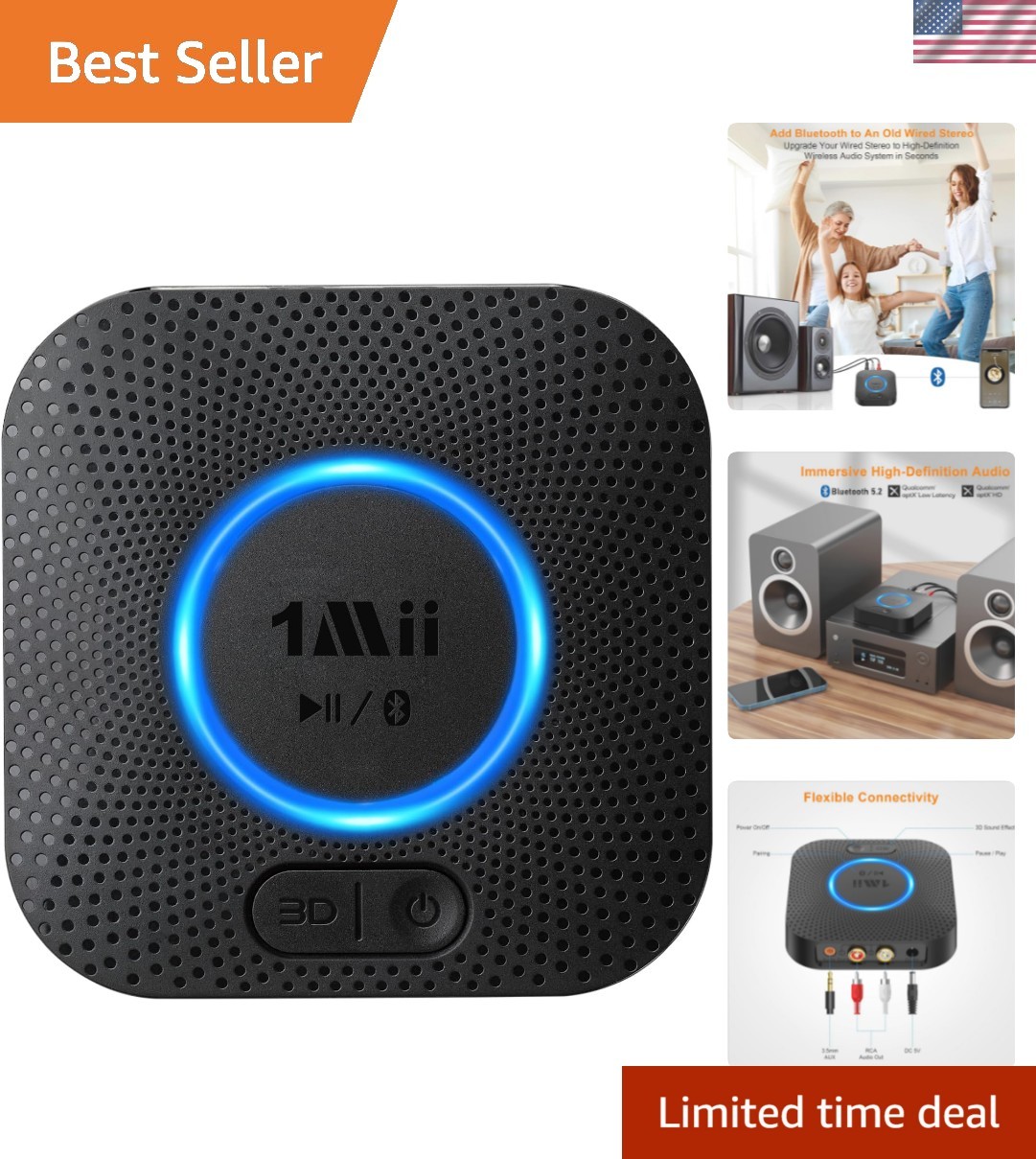 Compact Bluetooth 5.3 Receiver with Voice Control: Upgrade Your Stereo System