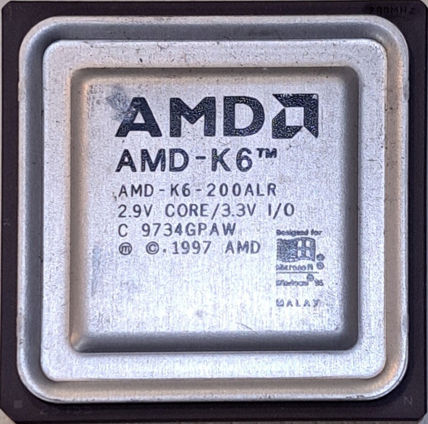 Vintage AMD K6 200ALR Socket 7 CPU 200 MHz 2.9v core 3.3v I/O Gold Plated Pins