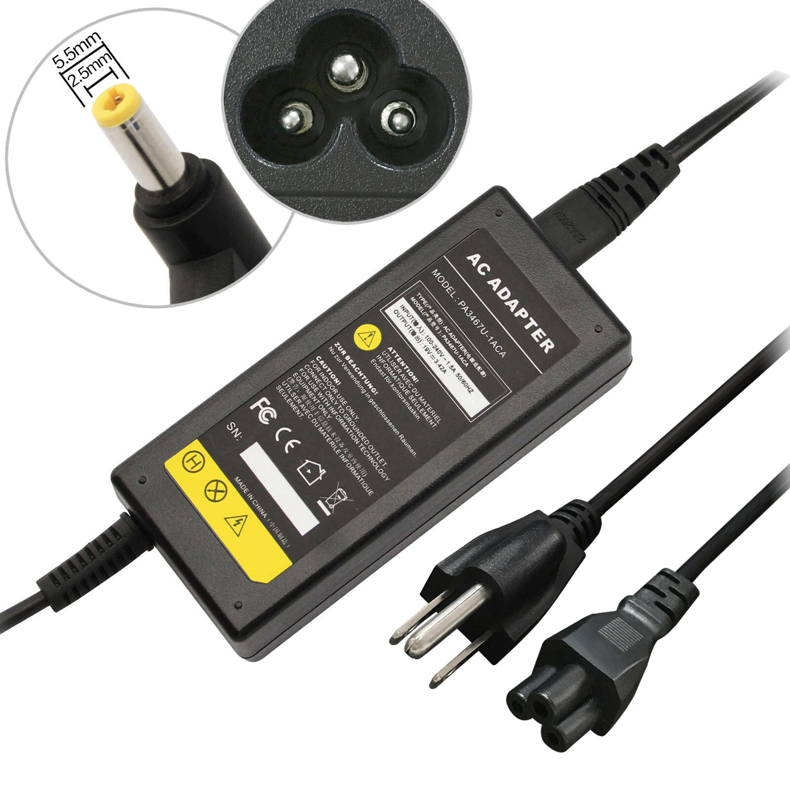 65W 19V 3.42A AC Adapter Power Charger For Toshiba Satellite C55T C655 C55 A5310