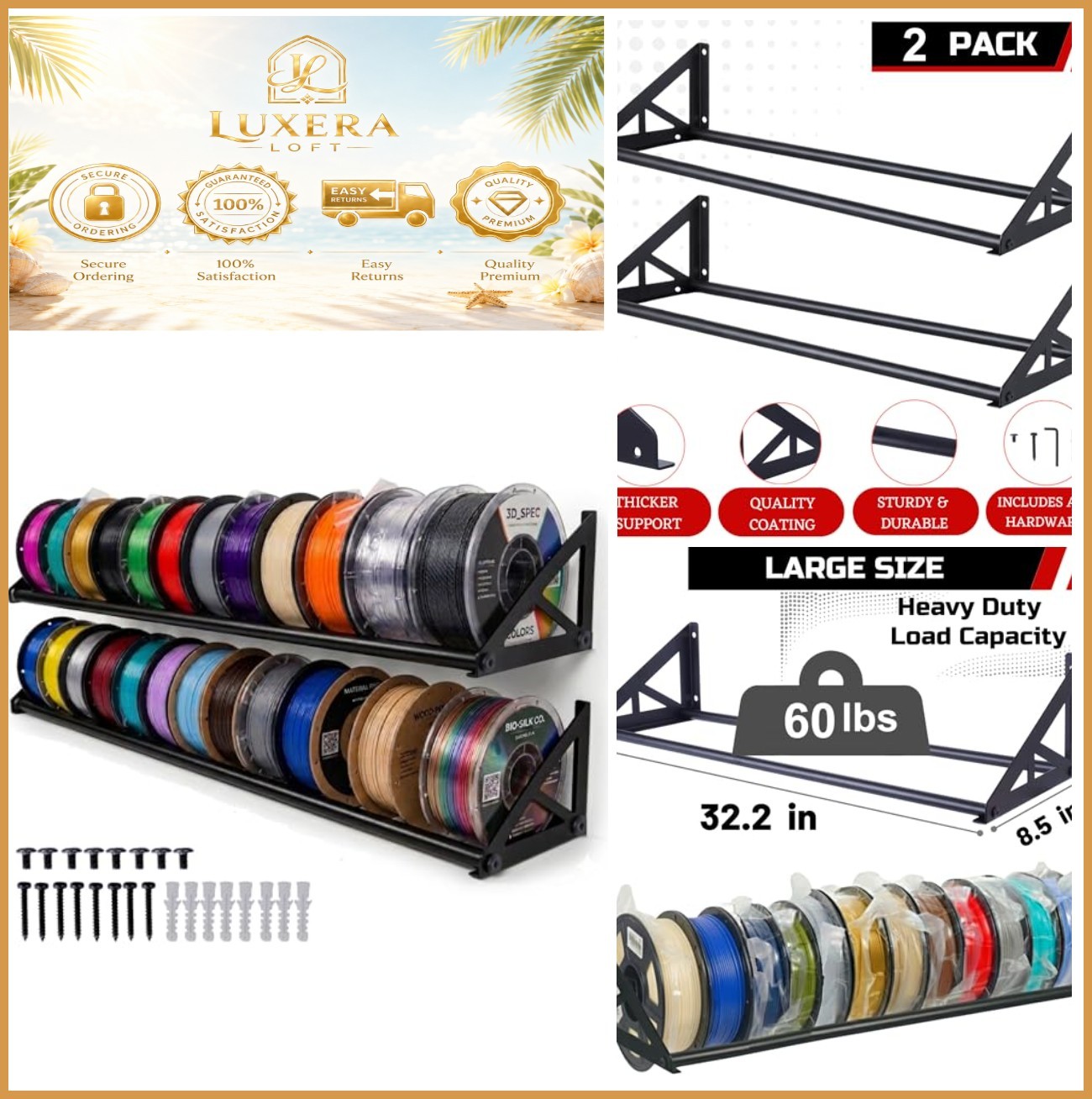 3D Printer Filament Storage Rack Wall Mount 20 Roll Spool Holder Metal Garage