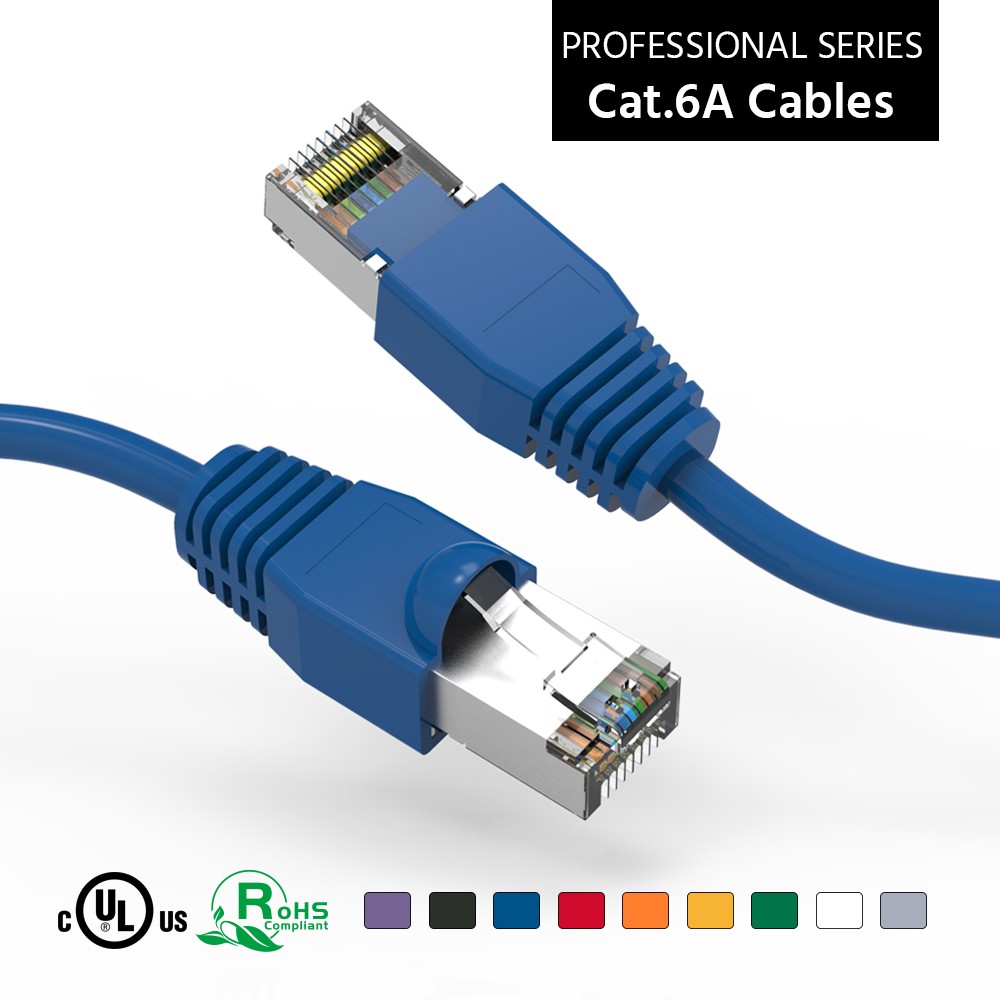 20 Pack of 10Ft CAT6A Shielded (SSTP) Ethernet Network Booted Cable Blue