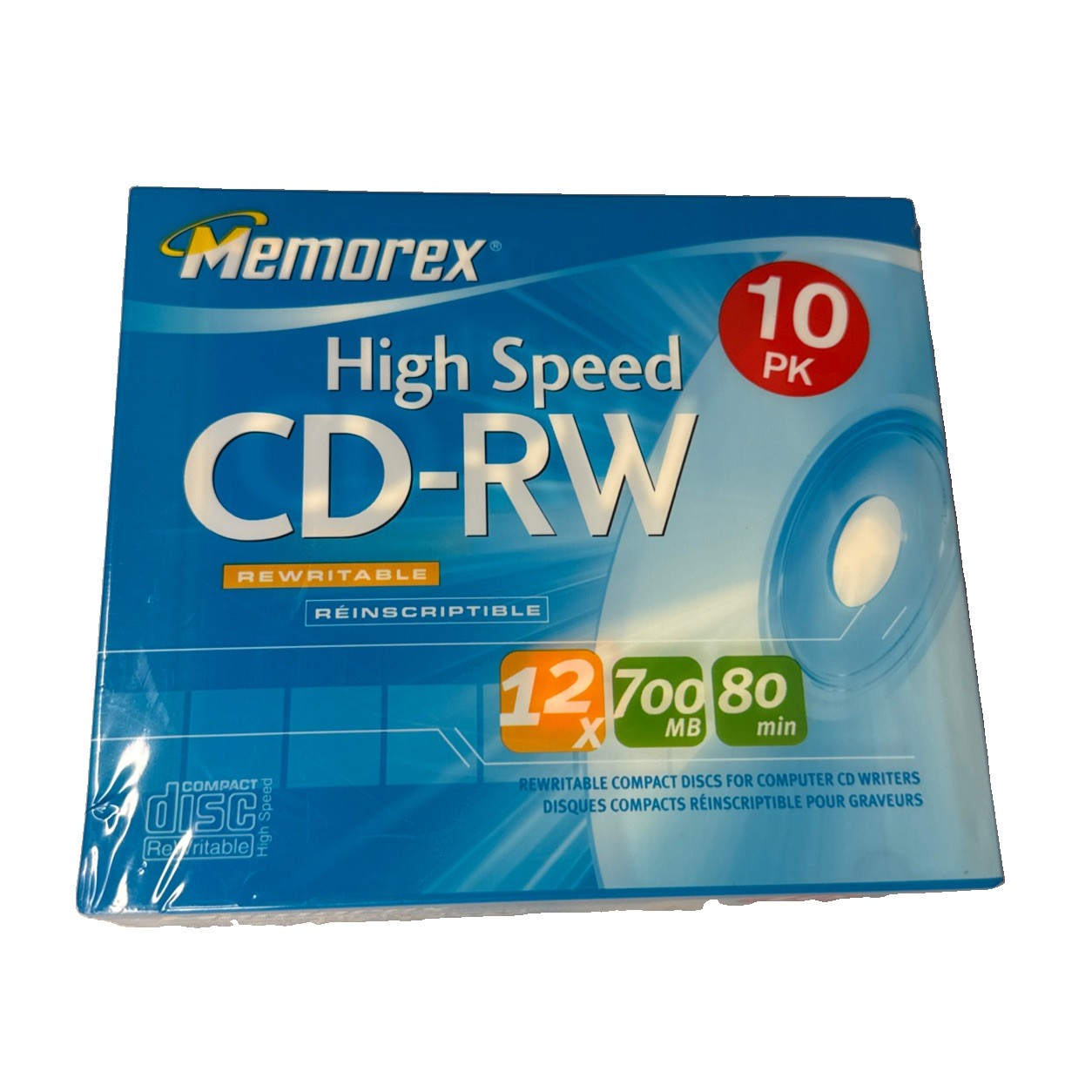 CD High Speed Memorex 10-Pack Music CD-RW Discs 12X 700 MB/Mo 80min Blank NEW