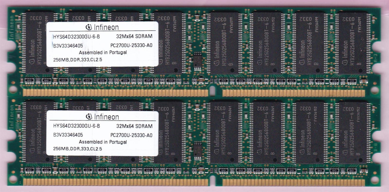 512MB 2x256MB PC2700 DDR-333 INFINEON HYS64D32300GU-6-B DDR1 MEMORY KIT DIMM PT