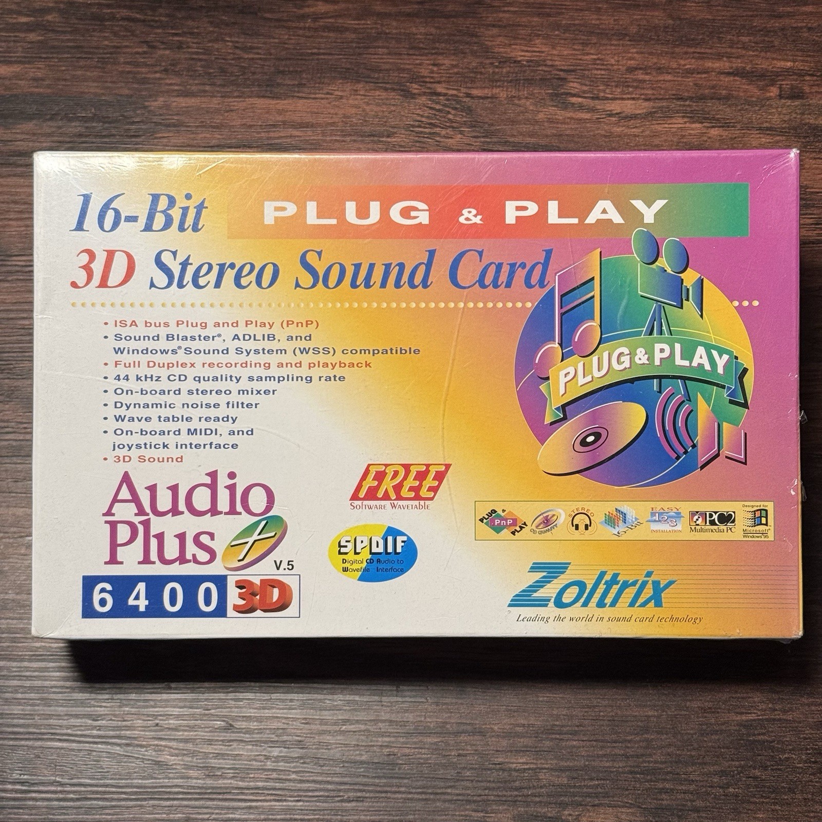 Zoltrix Audio Plus 6400 3D PnP 16-Bit ISA Sound Card NOS Vintage PC