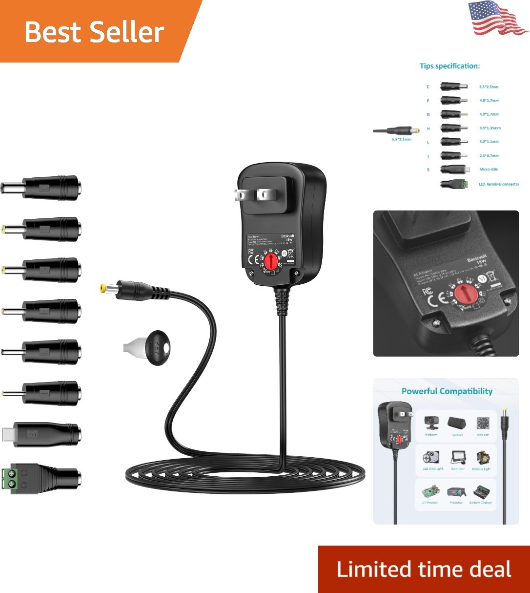 Universal 3V-12V Adjustable AC Adapter with 11 Tips for Versatile Devices